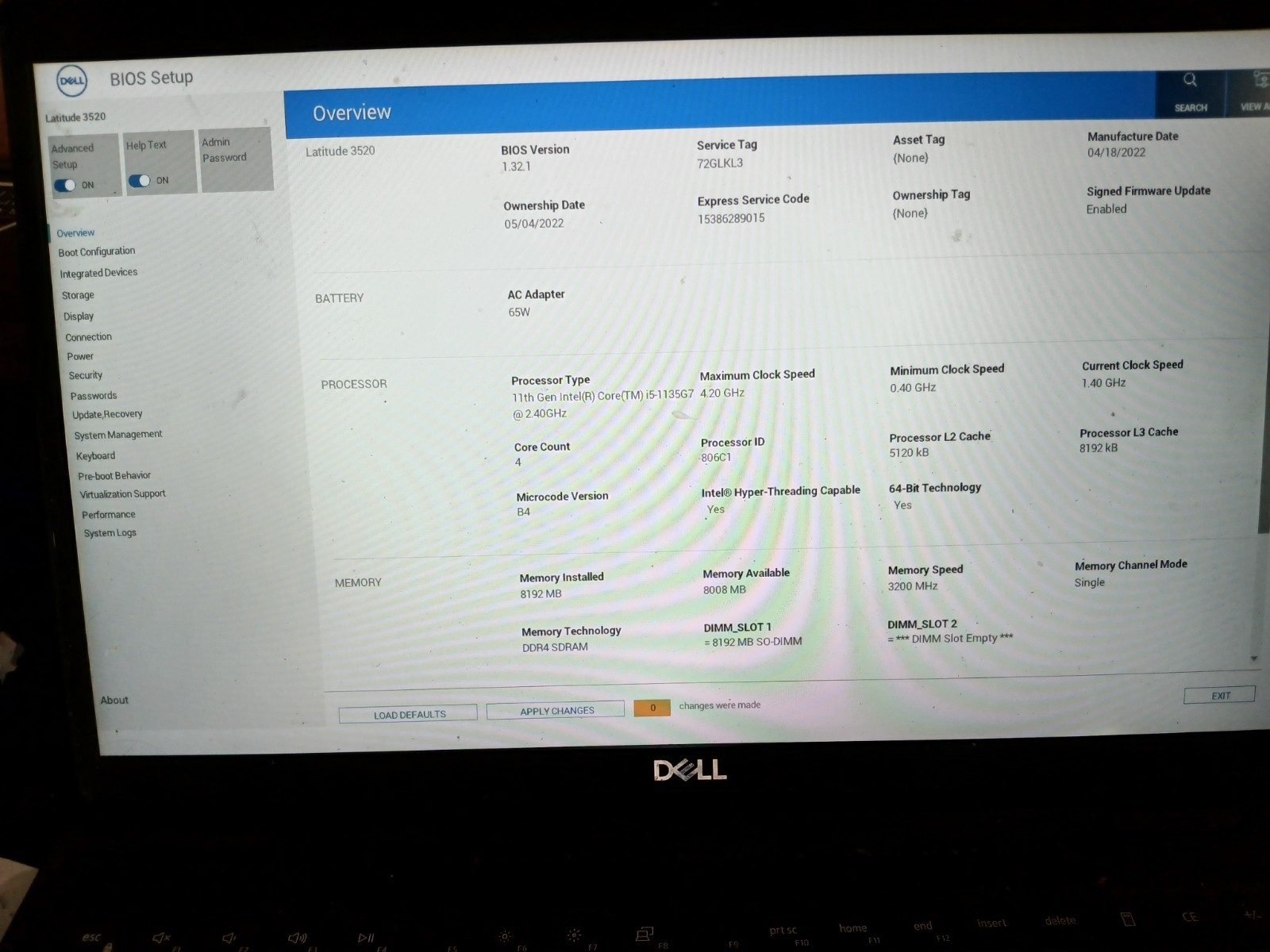 Dell Latitude 3520 15.6″ Laptop i5-1135G7 8GB RAM 256GB SSD Win11 NO BATTERY #97