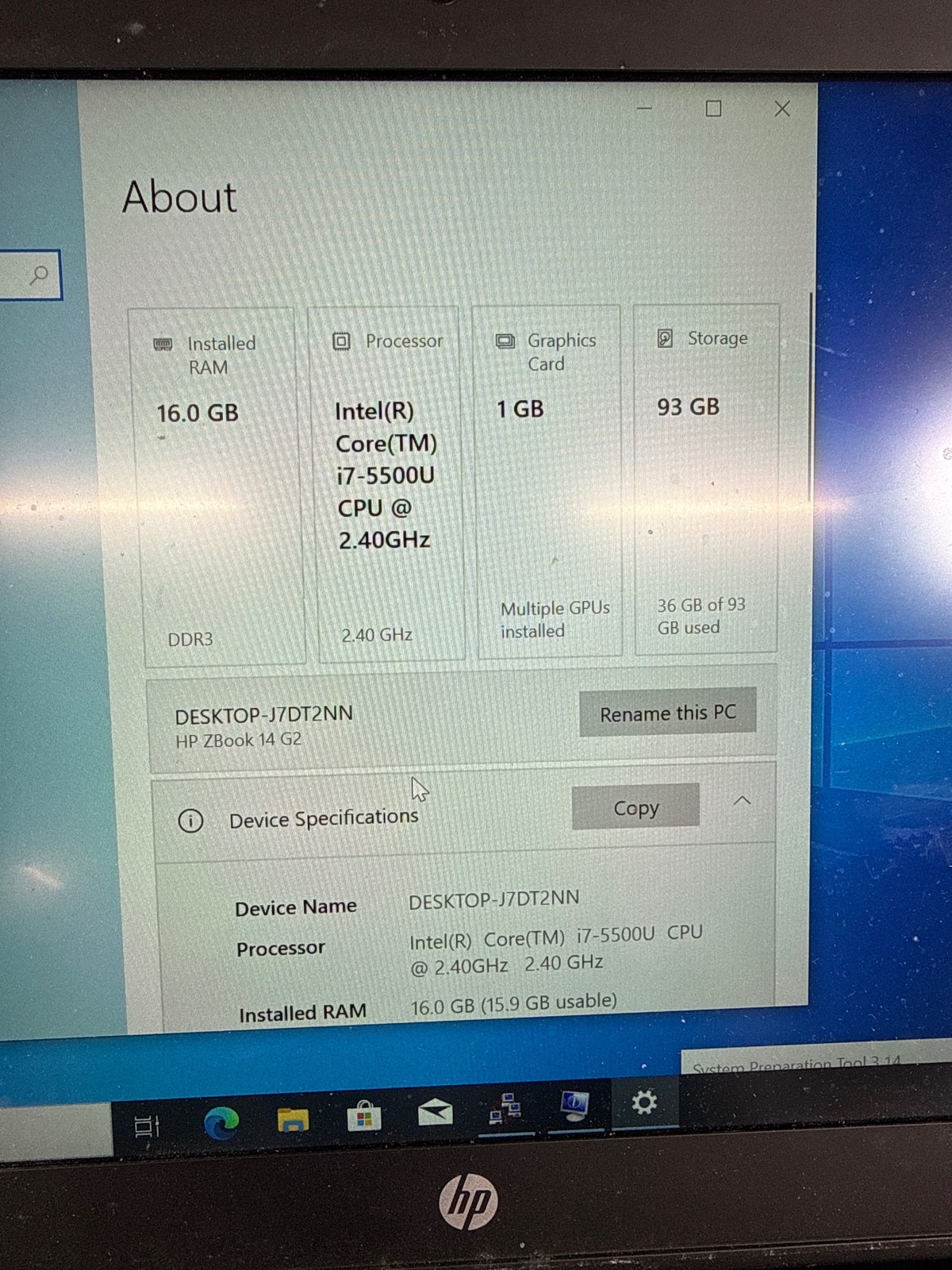 HP ZBook 14 G2 i7-5500U 16GB 120GB SSD 14in AMD Firepro m4150