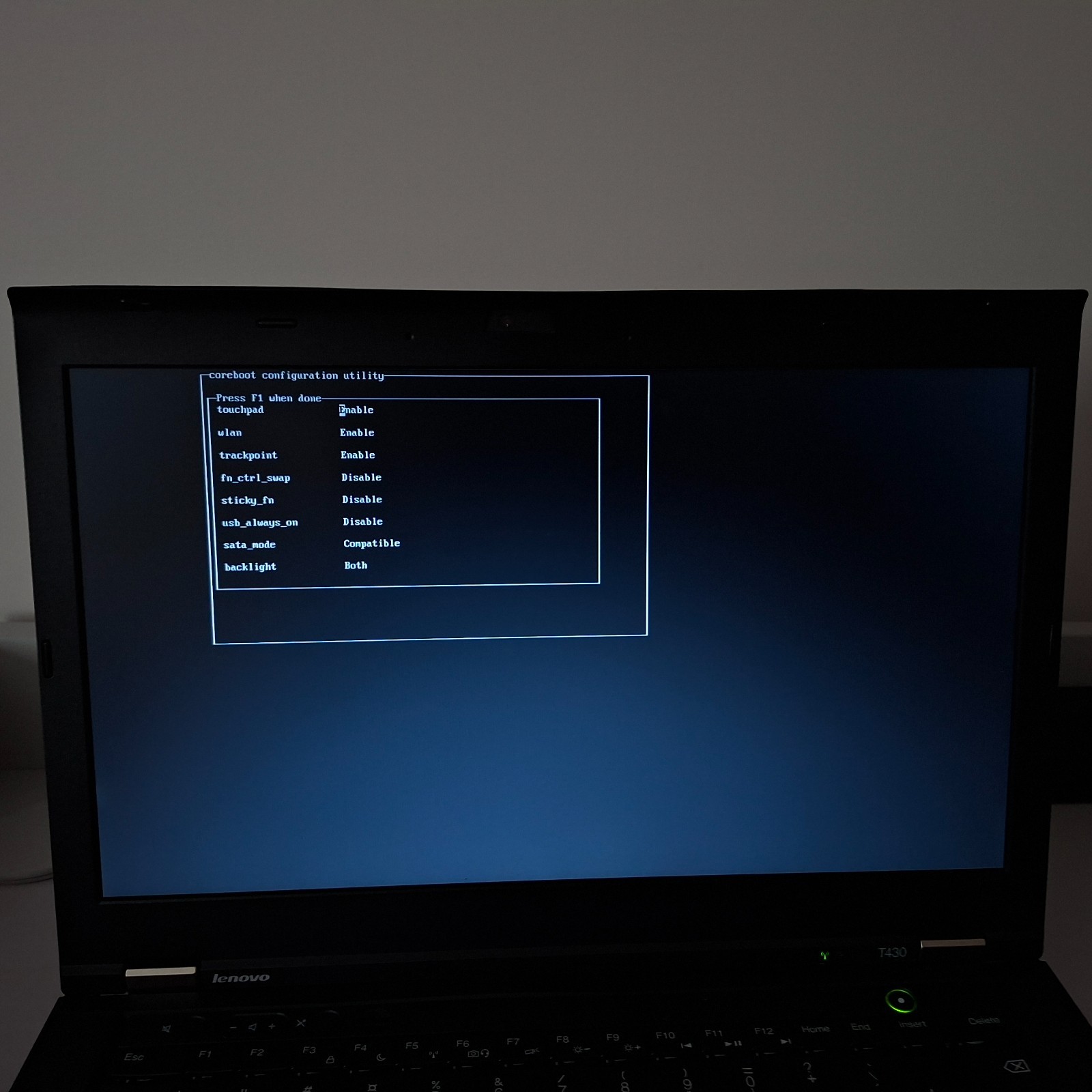 Lenovo ThinkPad T430 | Coreboot (Skulls) | HD+ 1600×900 | 8GB RAM | 128GB SSD