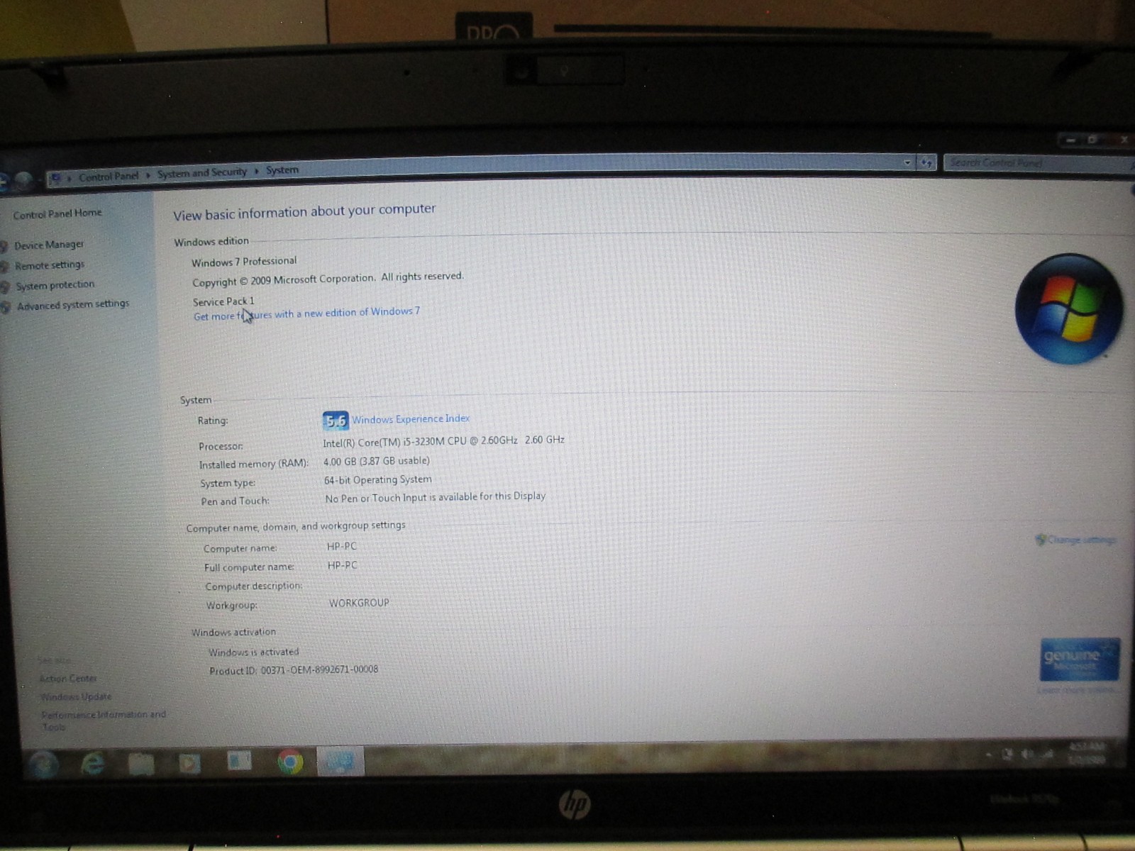 HP Elitebook 8570p Laptop/2.6GHz /4GB Ram/500GB HDD/WebCam/DVD (WORKING) *Nice