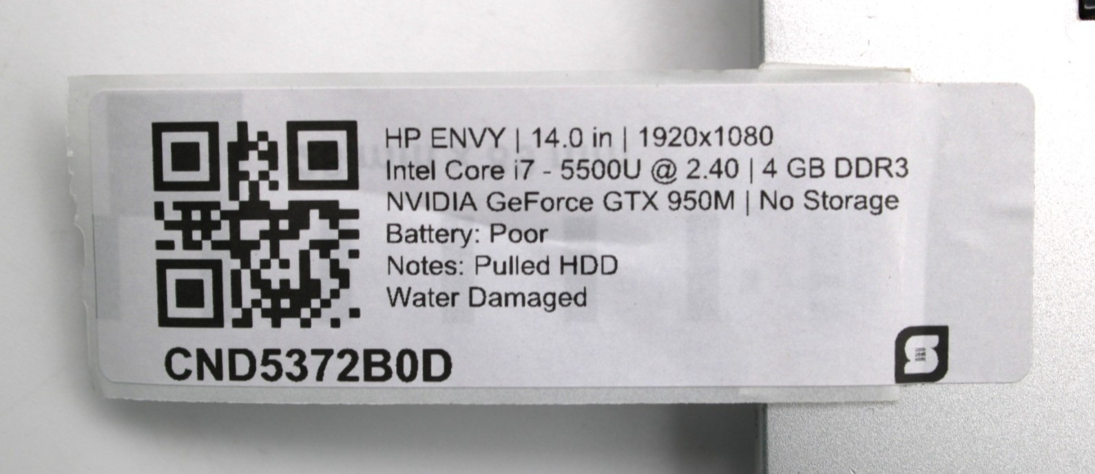 HP Envy x360 I7-5500U@2.4GHz 4GB DDR3 NO STORAGE OR OS *PARTS/REPAIR*