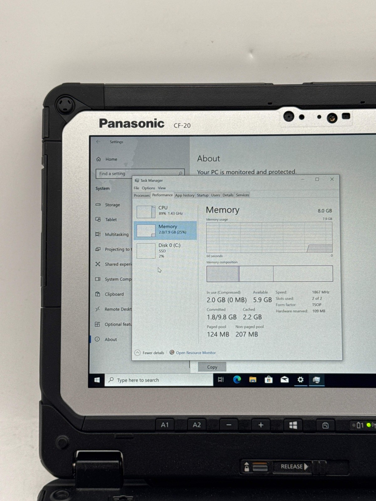Panasonic Toughbook CF-20 10.1″ Core 15-7y57 8GB RAM 256GB SSD – Marks on Screen