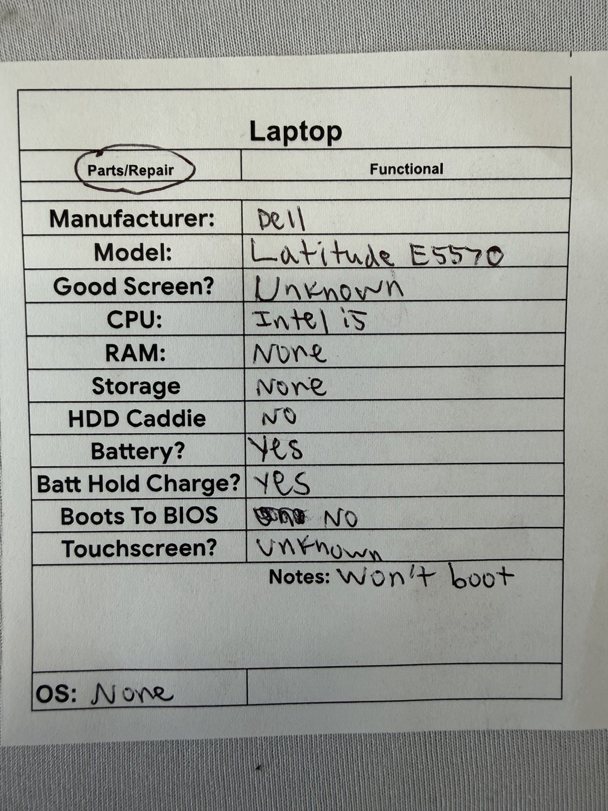 Dell Latitude E5570 Laptop – Intel i5 – No RAM – Read Des