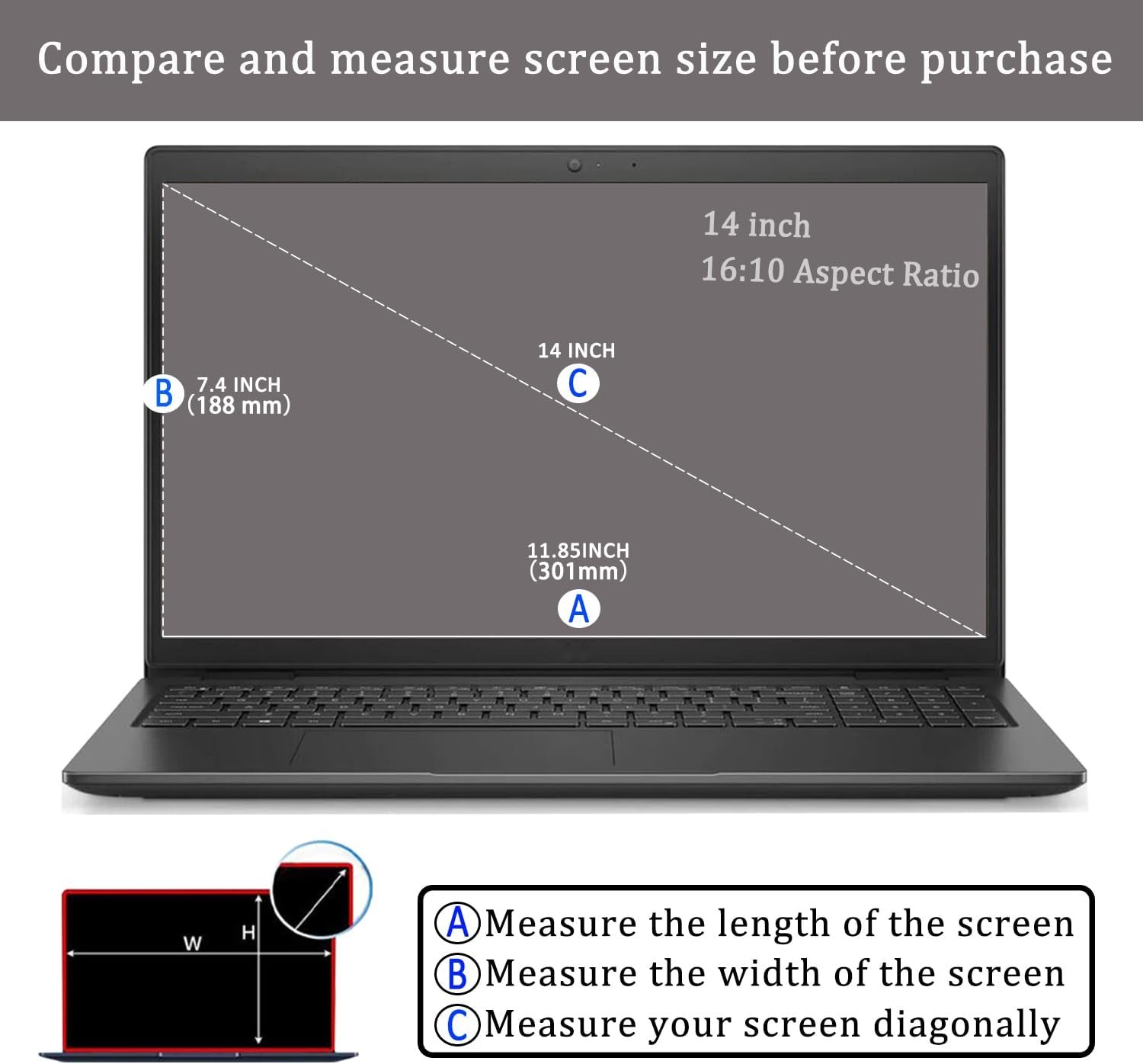 14″ Tempered Glass Screen Protector for 14” Laptops HP/Dell/Lenovo/ASUS/Sony