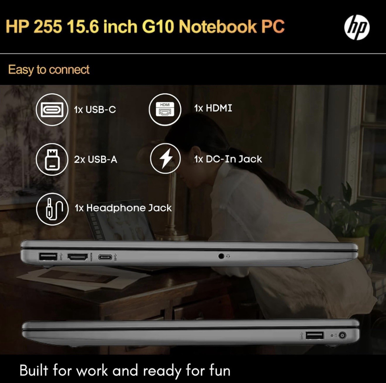 HP 255 G10 Laptop 16GB RAM 1TB SSD 15.6” Full HD Ryzen 3 7330U Windows Pro 11