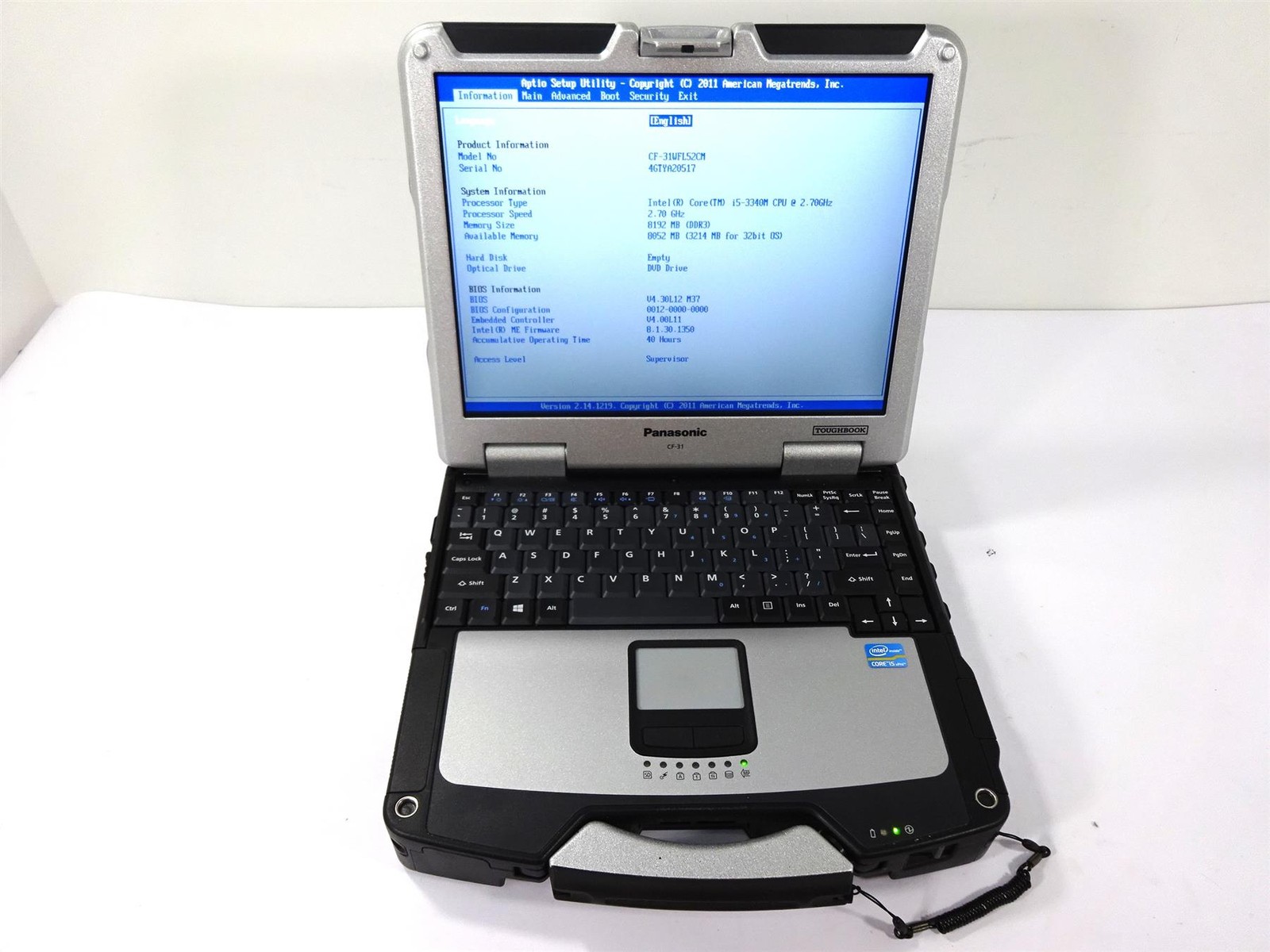 Panasonic CF-31 Core i5-3340M 2.7GHz 8GB DDR3 – No HDD – Usage : 40 Hours