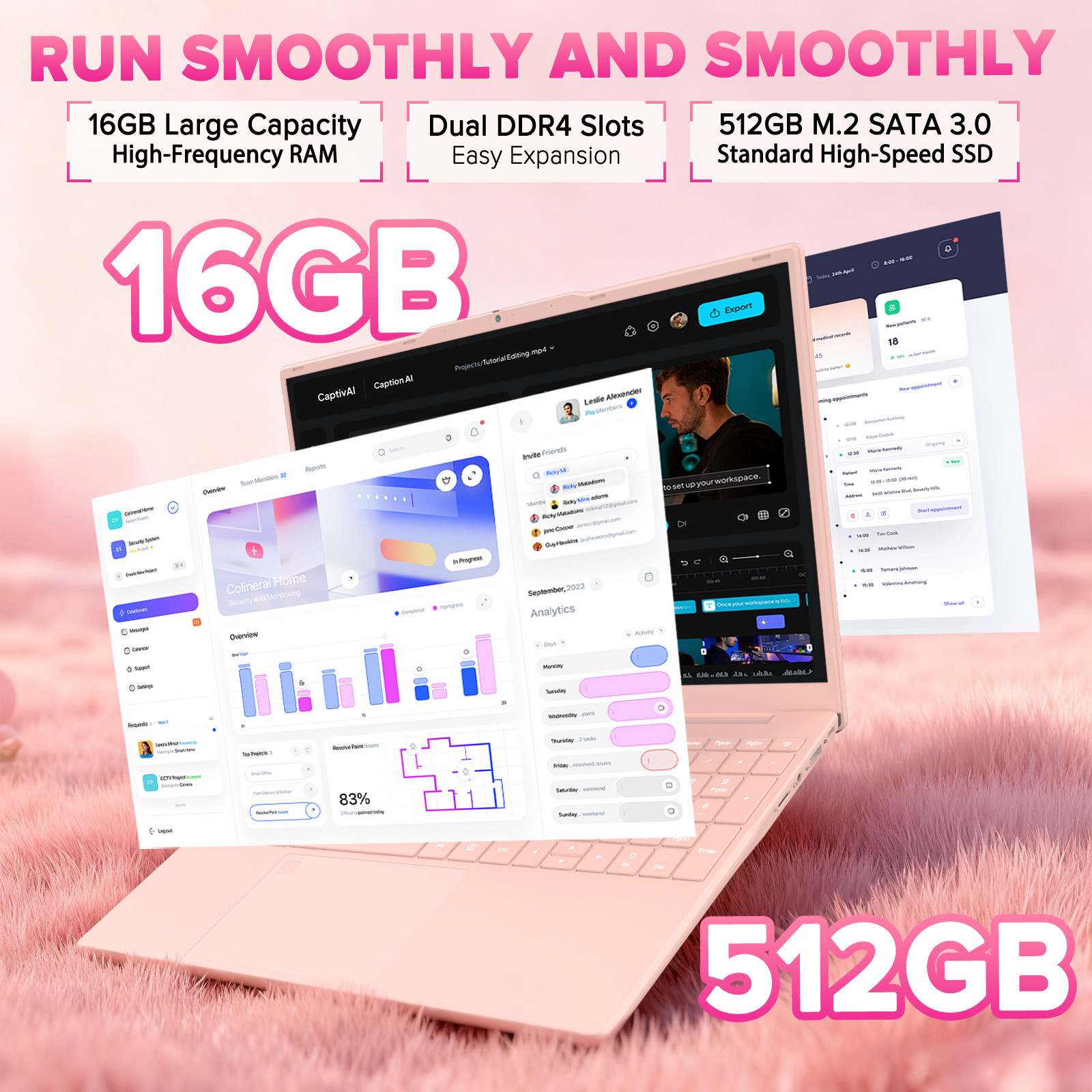 Auusda 15.6” laptop Intel N5100 16GB RAM 512GB SSD Windows 11 Pro FHD IPS Pink