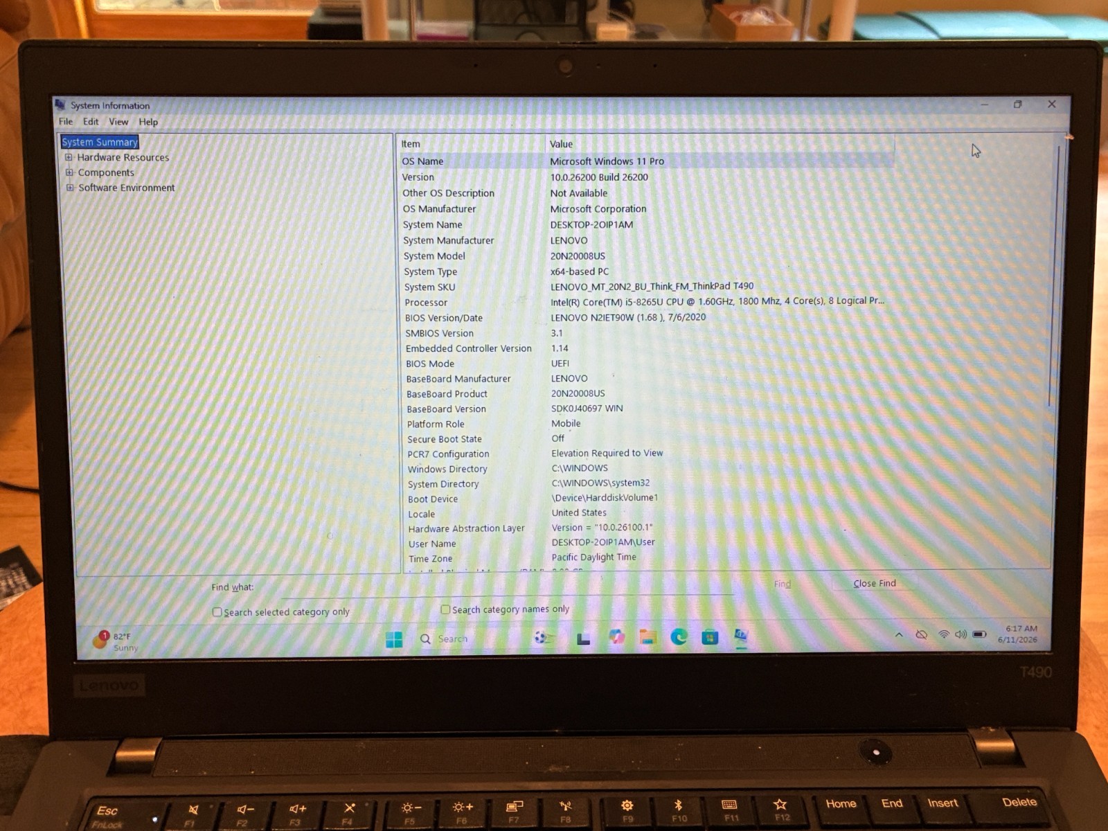 Lenovo ThinkPad T490 i5-8265U 1.6GHz 8GB 256GB NVMe 14″ Win11 Pro