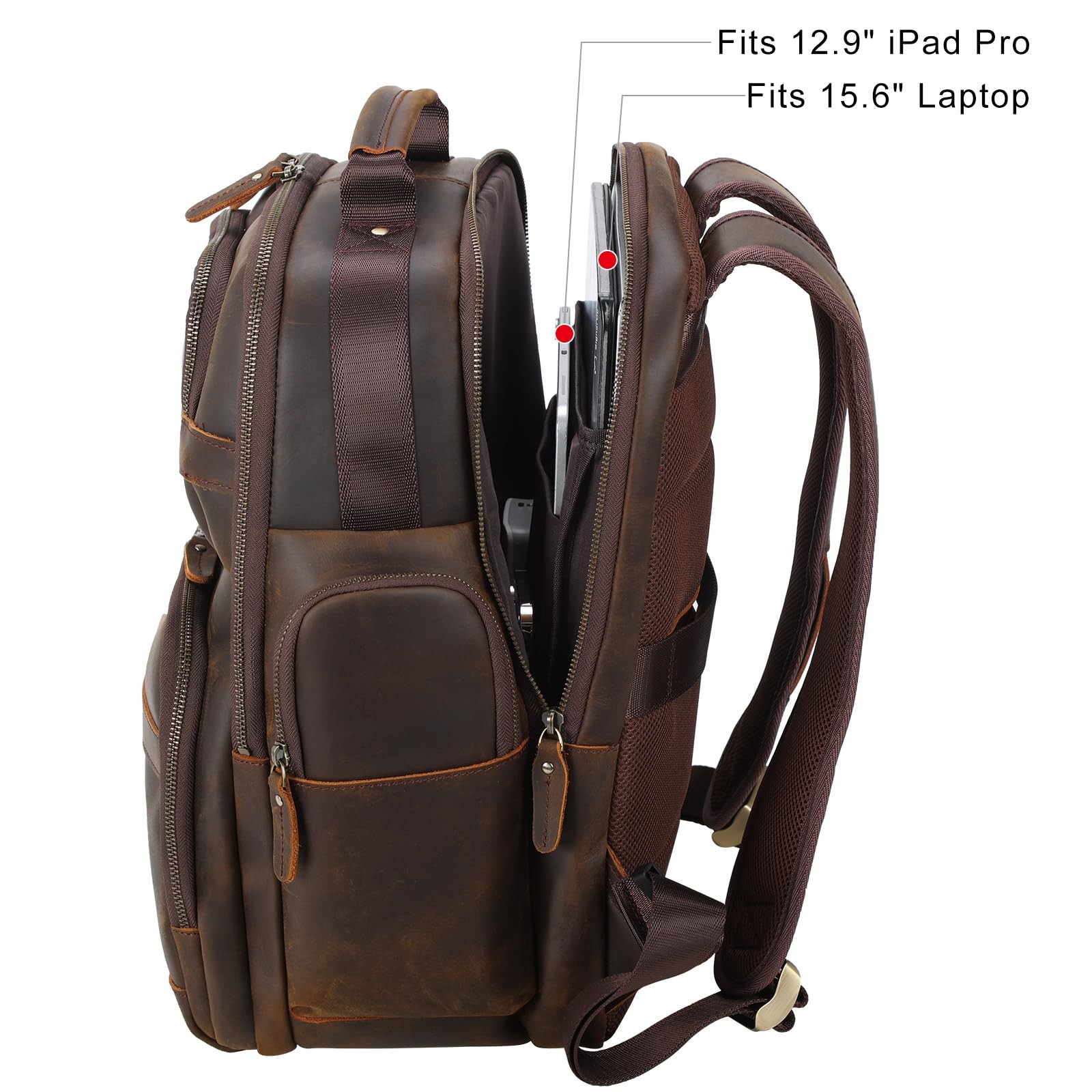 TIDING Full Grain Leather Backpack Men Laptop Bag 15.6″ Business Travel Hiking