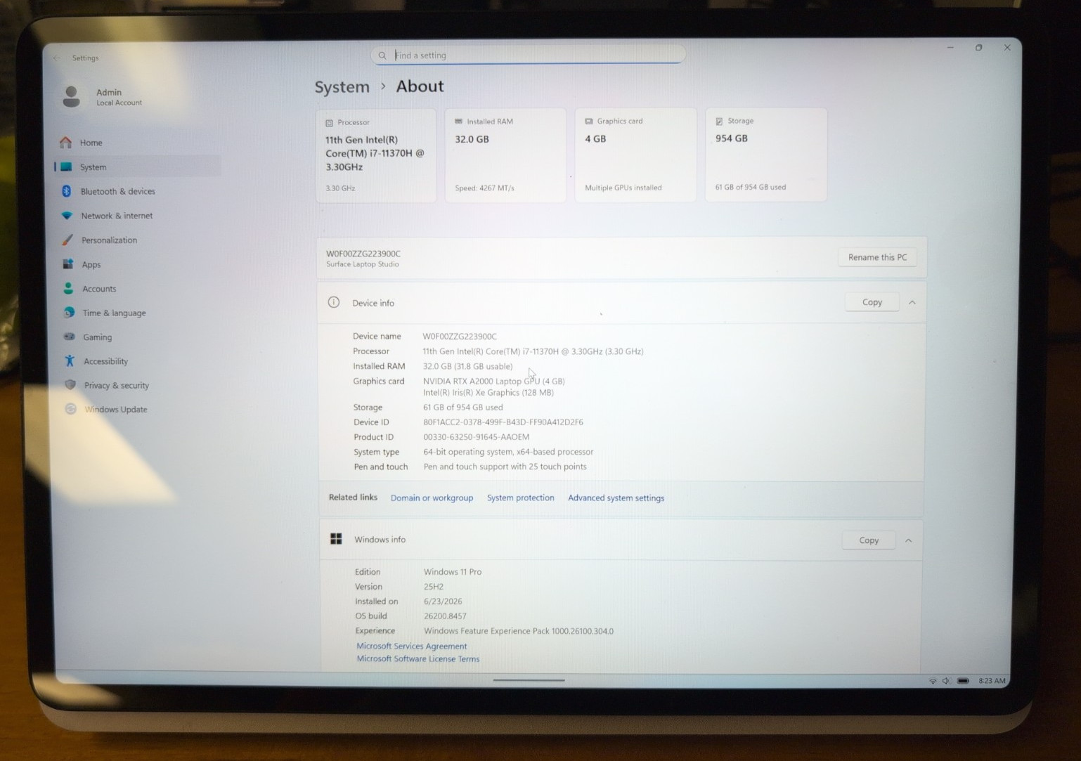 USED, NO CHARGER Surface Laptop Studio (1TB SSD, 32GB RAM, i7-11370H, 3.3GHz)