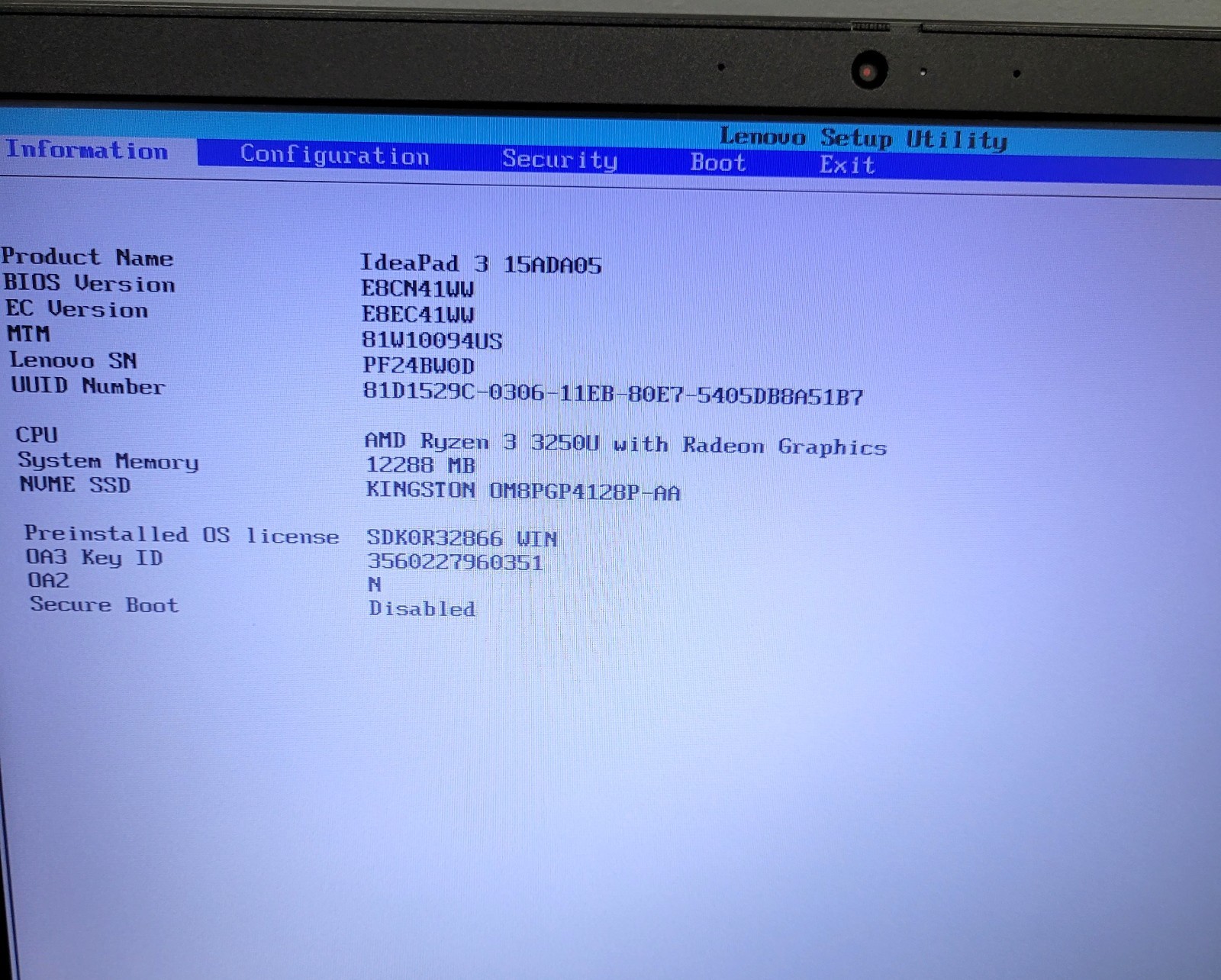 Lenovo Ideapad 3 Ryzen 3 3250u 12 GB RAM 128 GB NVMe Windows 11