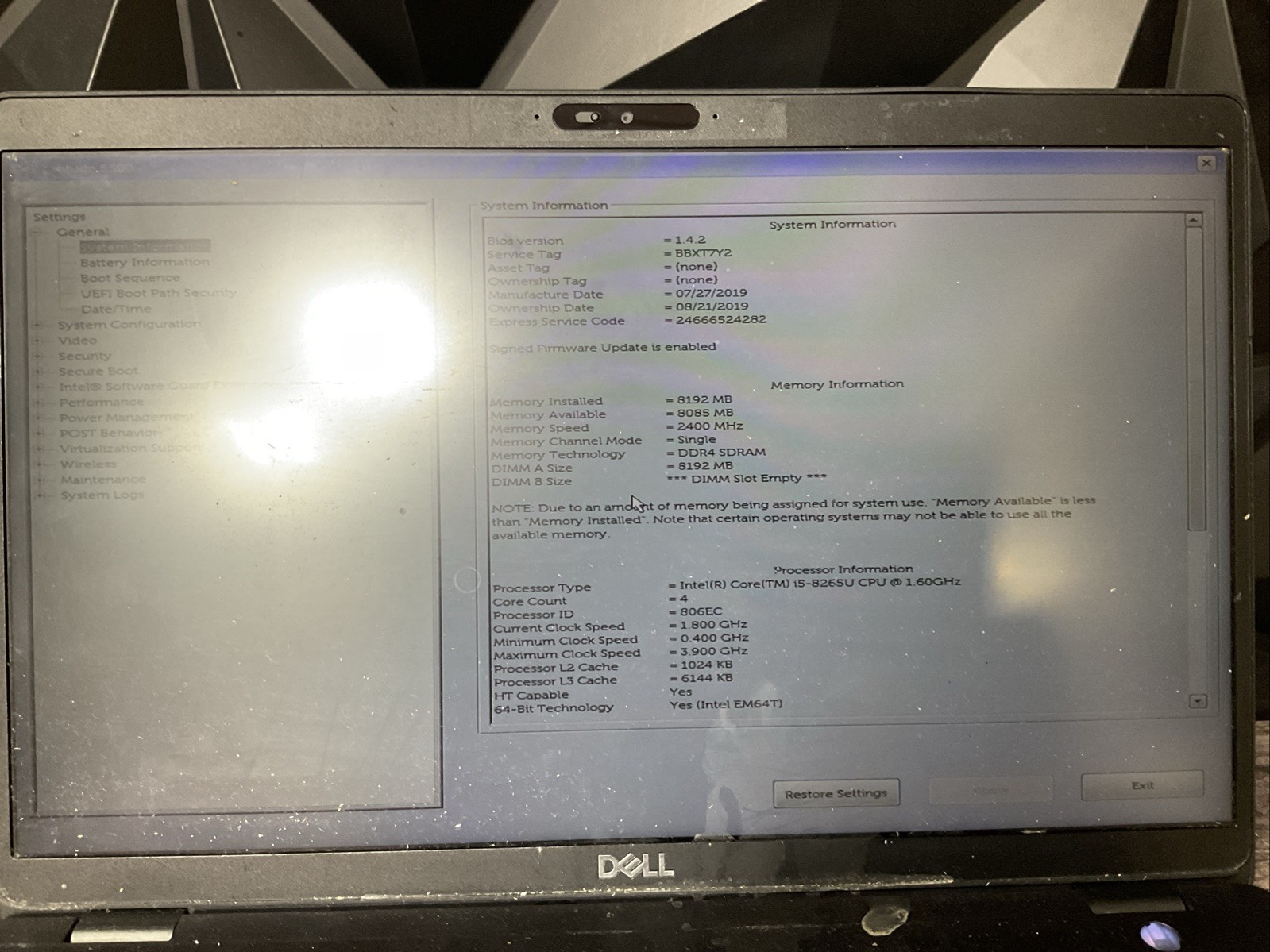 Dell Latitude 5500 / Intel Core i5 8th Gen / BIOS Unlocked / Parts Repair / J6