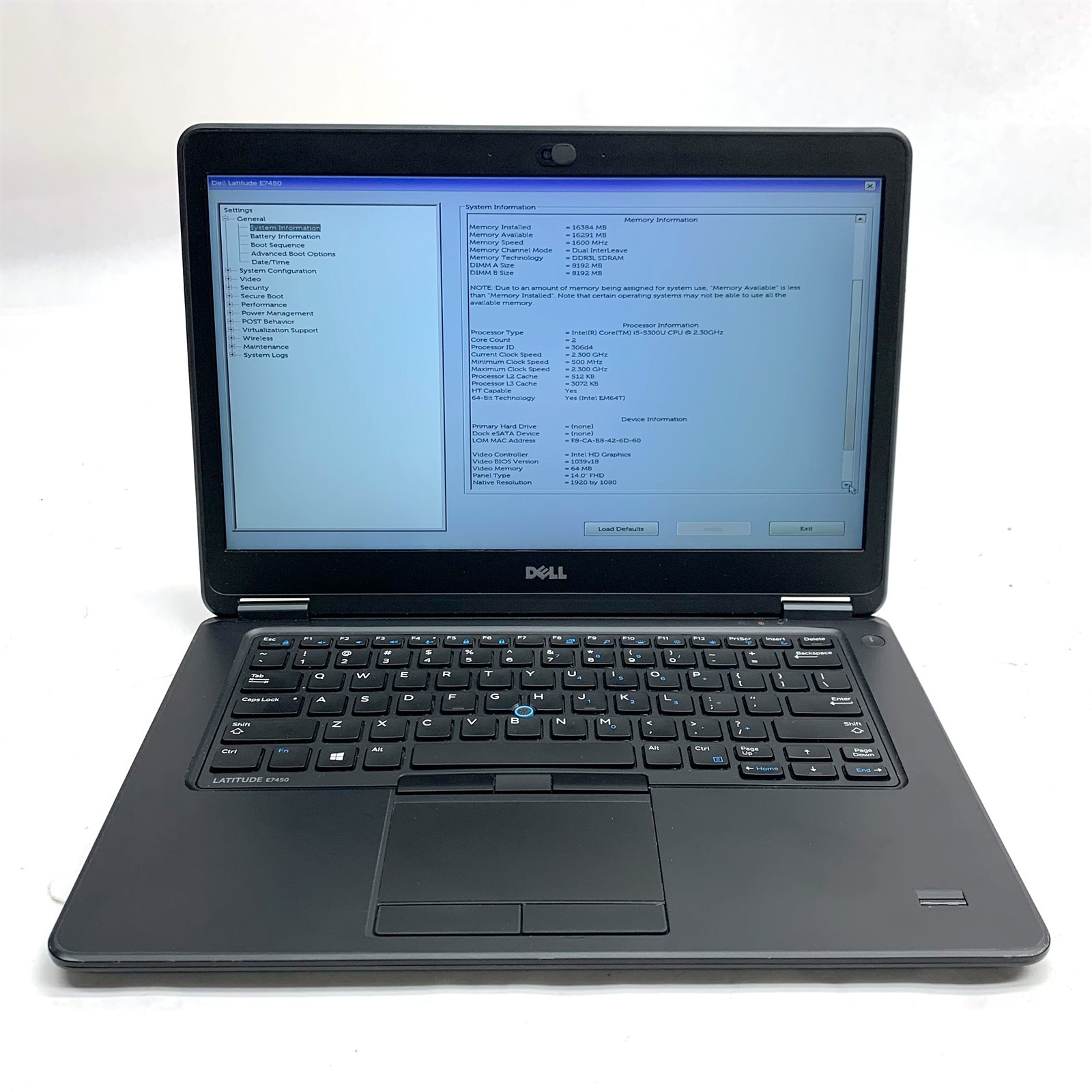 Dell Latitude E7450 14″ FHD Laptop Intel i5-5300U 2.30GHz 16GB DDR3 No SSD AC