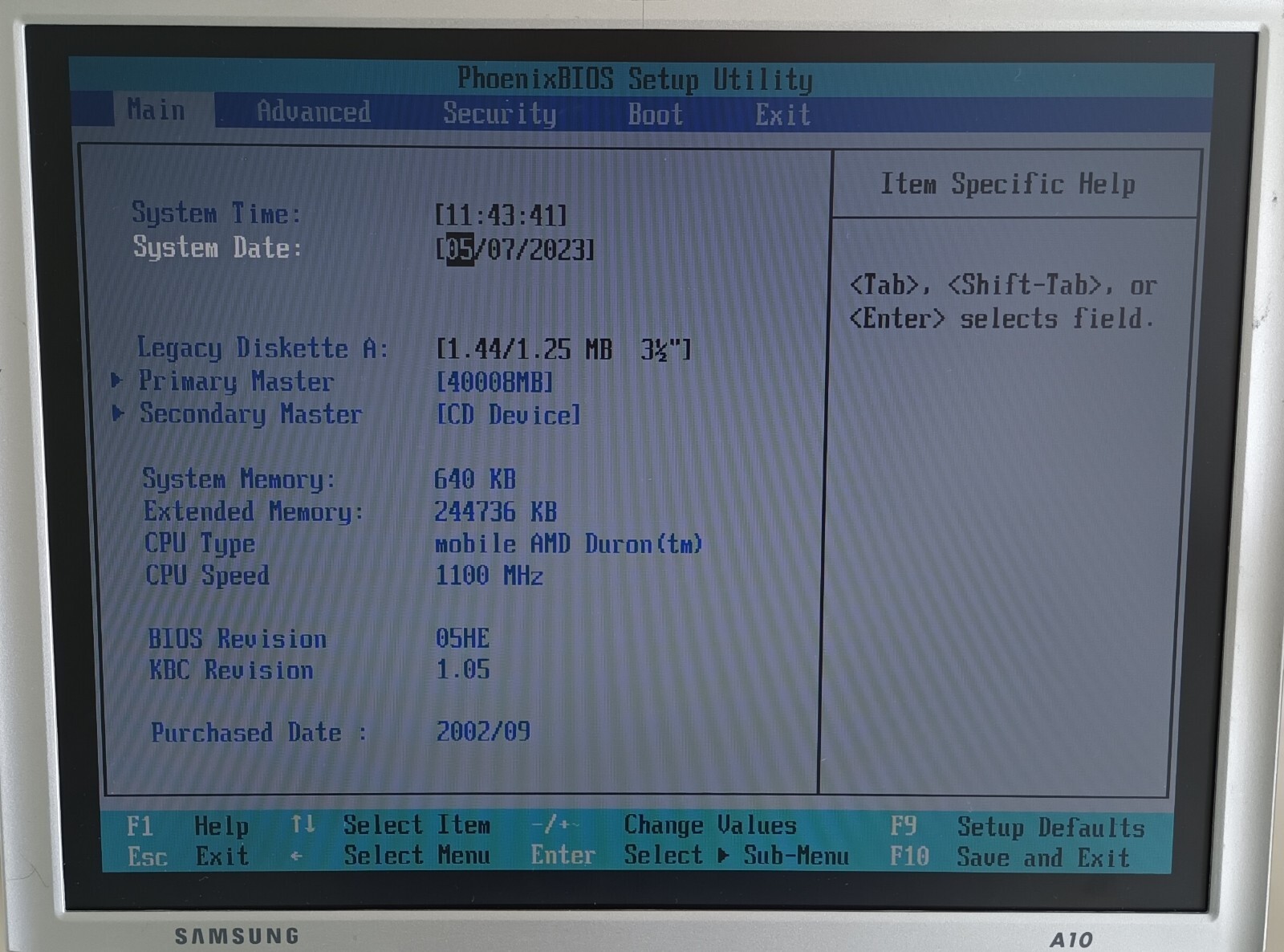 Samsung A10 Laptop 14.1″ 256MB 40GB IDE AMD Duron Windows XP Parallel Floppy CD