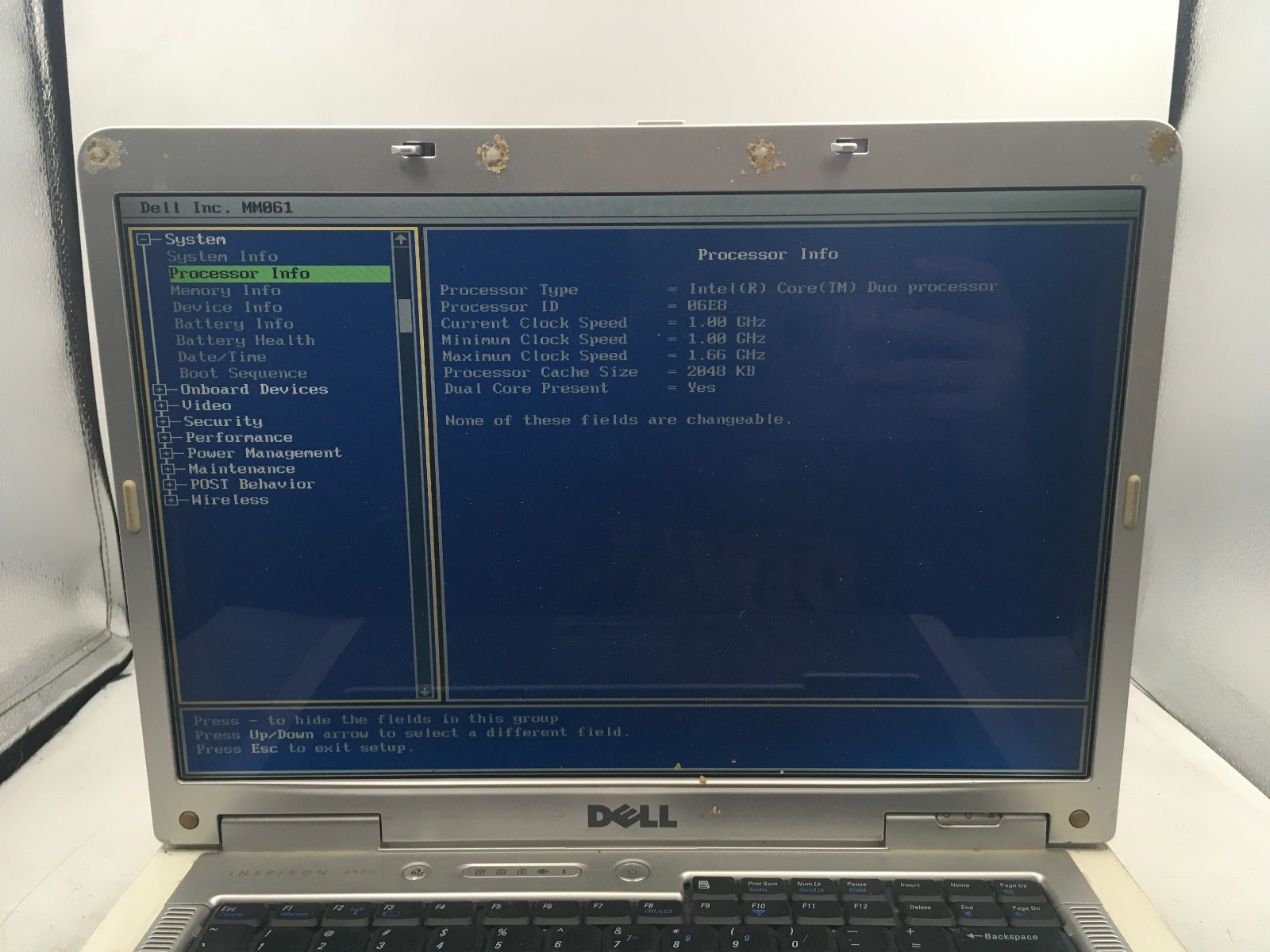 DELL INSPIRON 6400 – BOOTS TO BIOS – INTEL CORE 2 DUO – 1GB RAM – 15″ – READ -BB