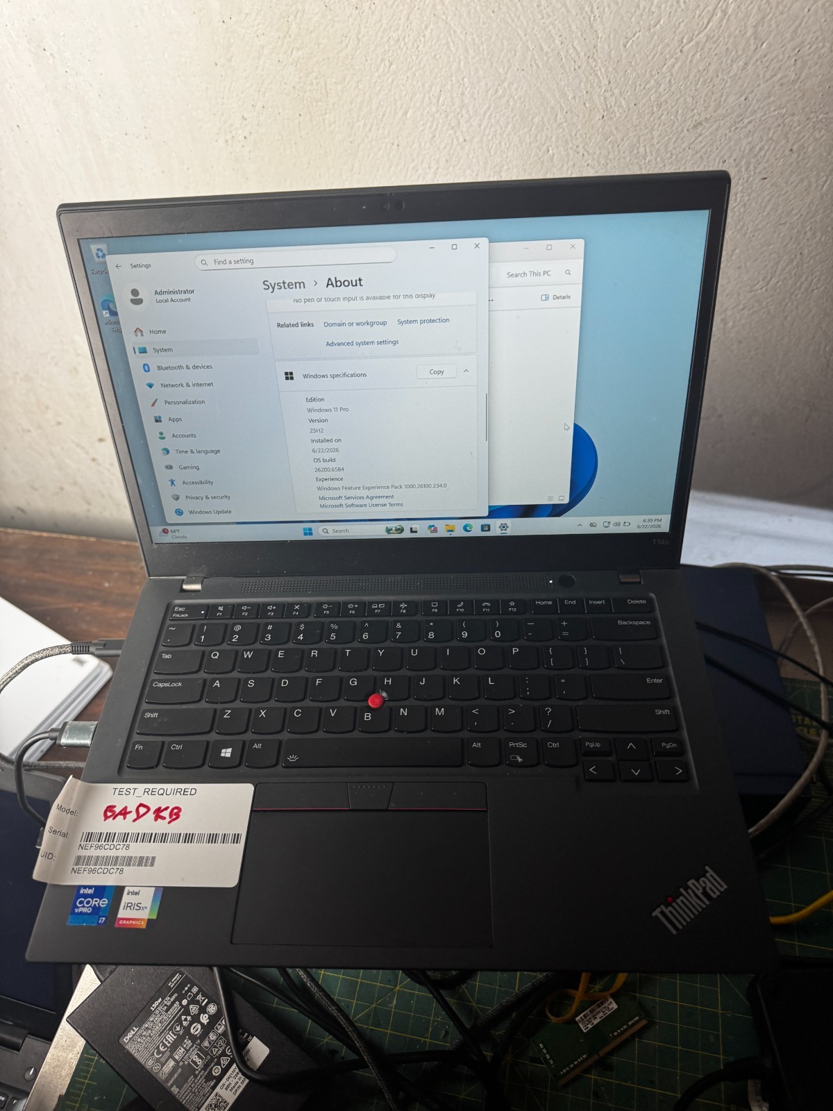Lenovo ThinkPad T14s Gen 2 i7-1185G7 16GB 256GB Win 11 Pro READ #6478