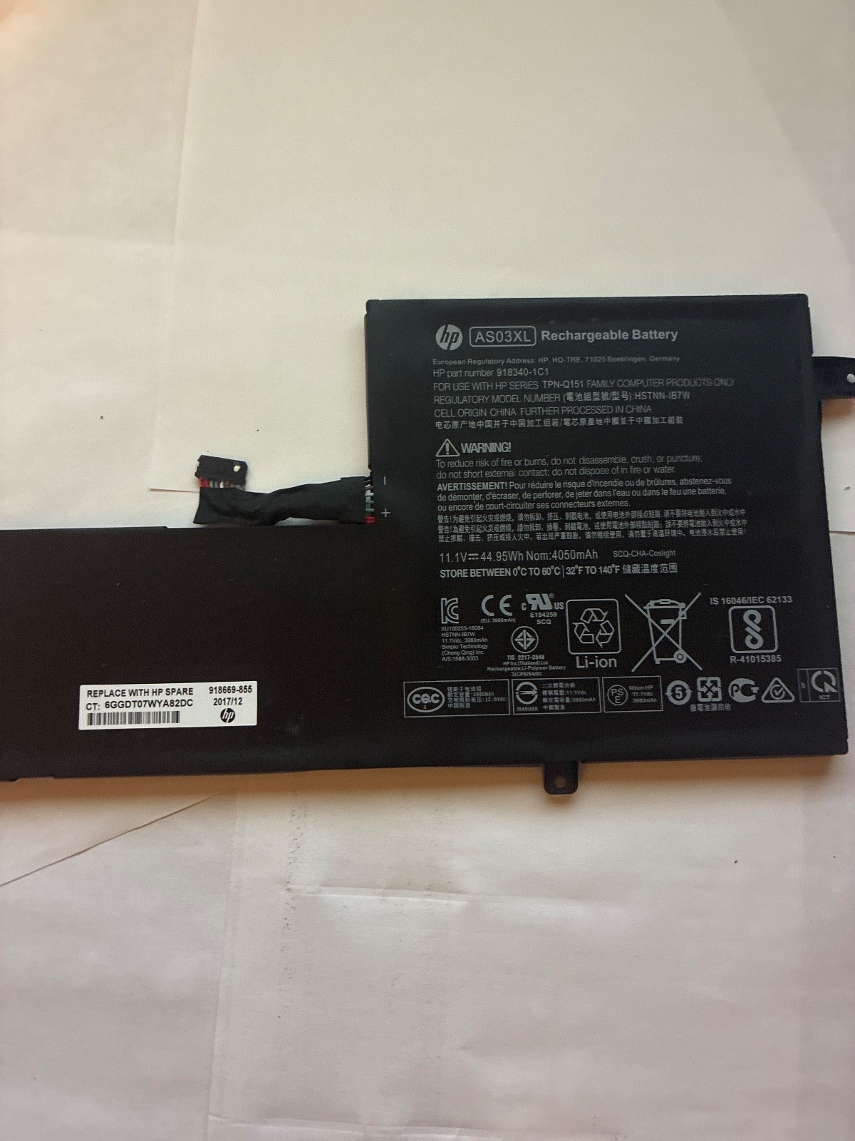laptop battery hp AS03XL 11.1 v 4050 mah