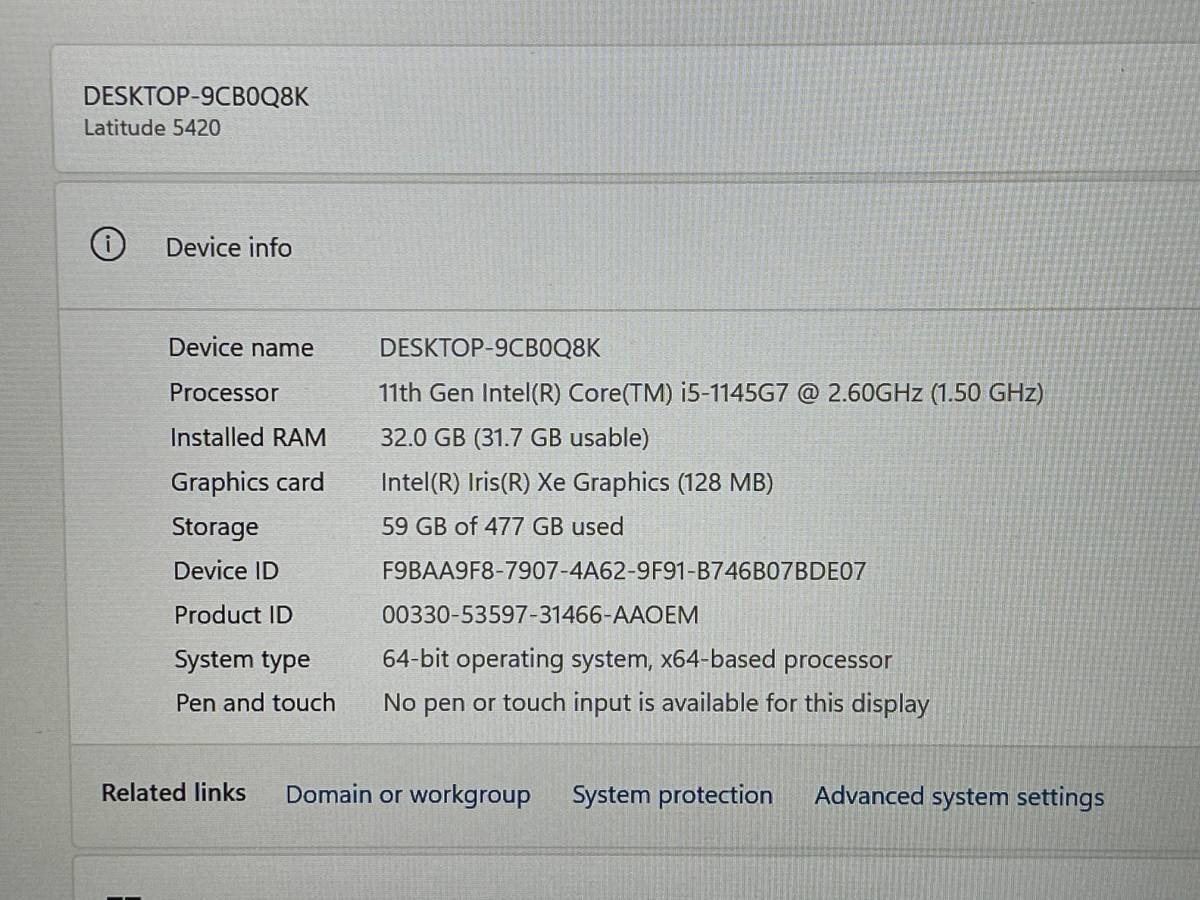 Dell Latitude 5420 Laptop Intel Core i5-1145G7 32GB 512GB SSD 14″ Touch W11P
