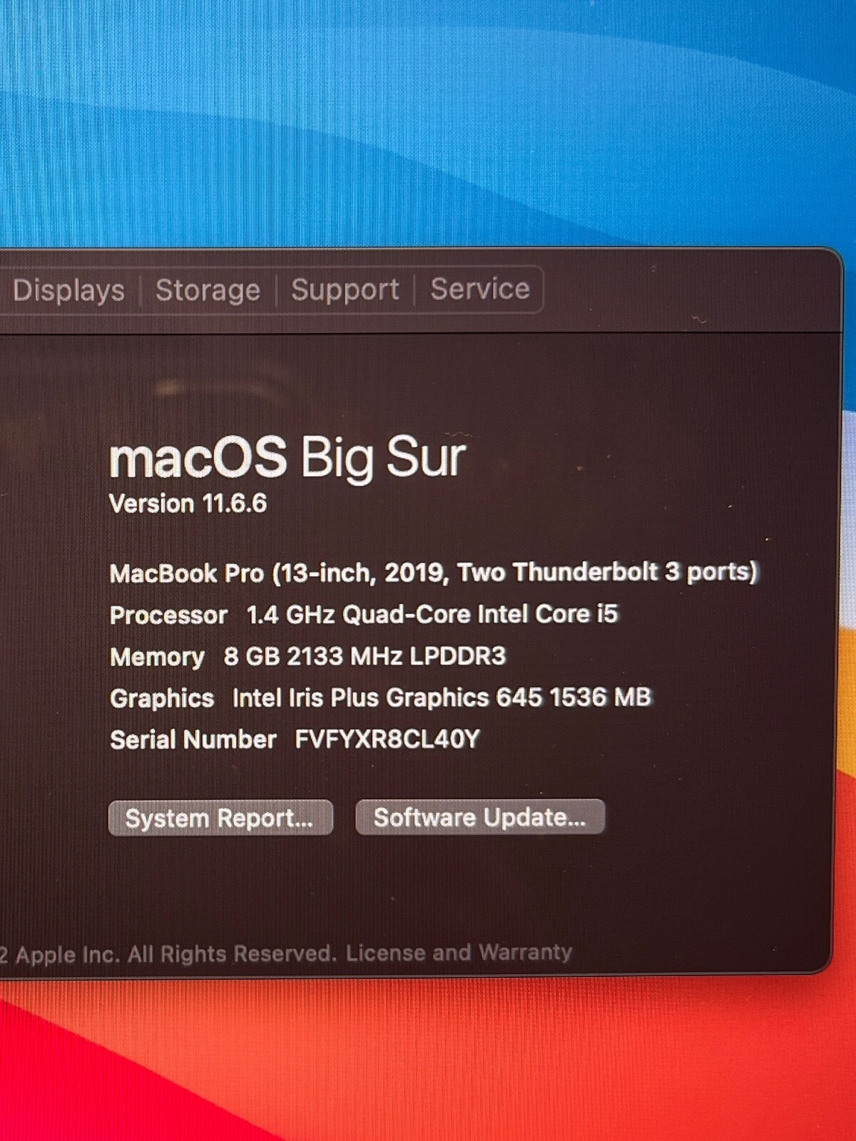 2019 13 inch MacBook Pro Touch Bar 128gb