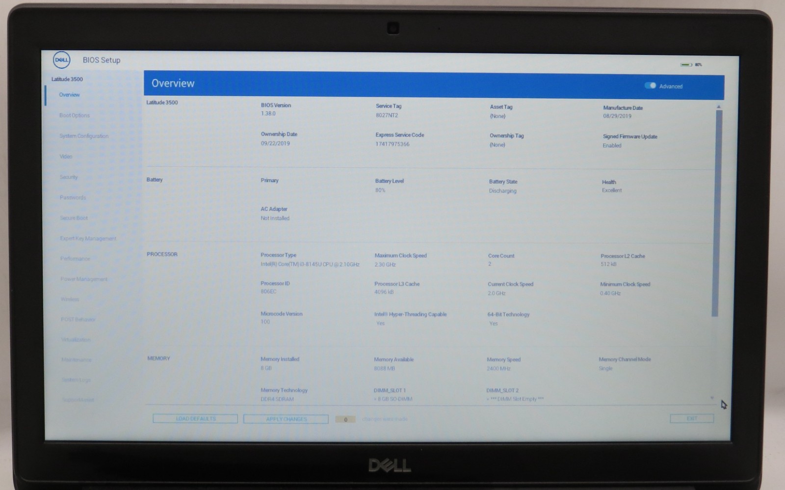 Dell Latitude 3500 | i3-8145U @ 2.10 | 8GB DDR4 RAM | 256GB SSD | No OS w/ AC