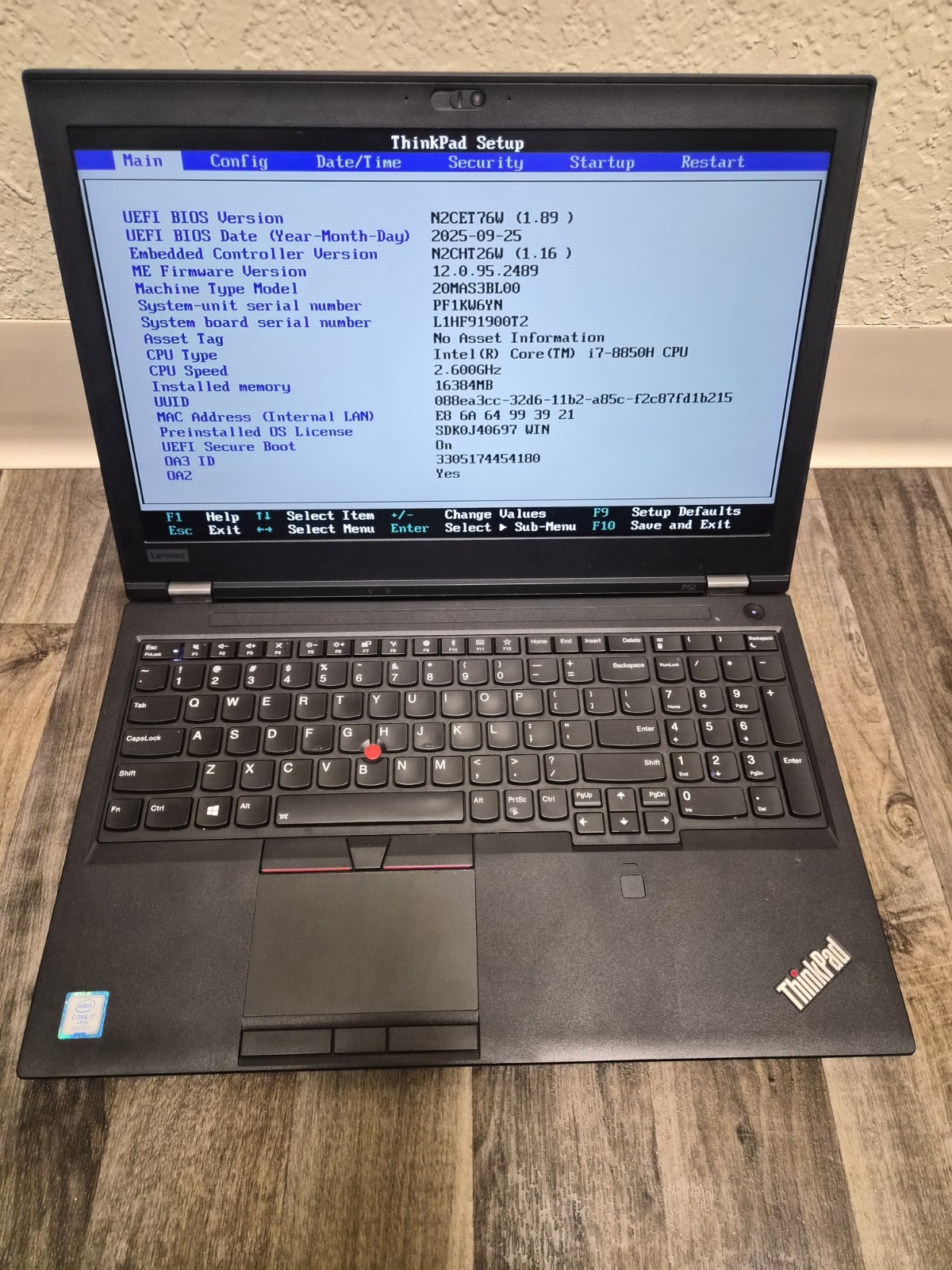 Lenovo ThinkPad P52, Core i7 8th Gen, 16GB Ram, 1TB SSD Bitlocker On