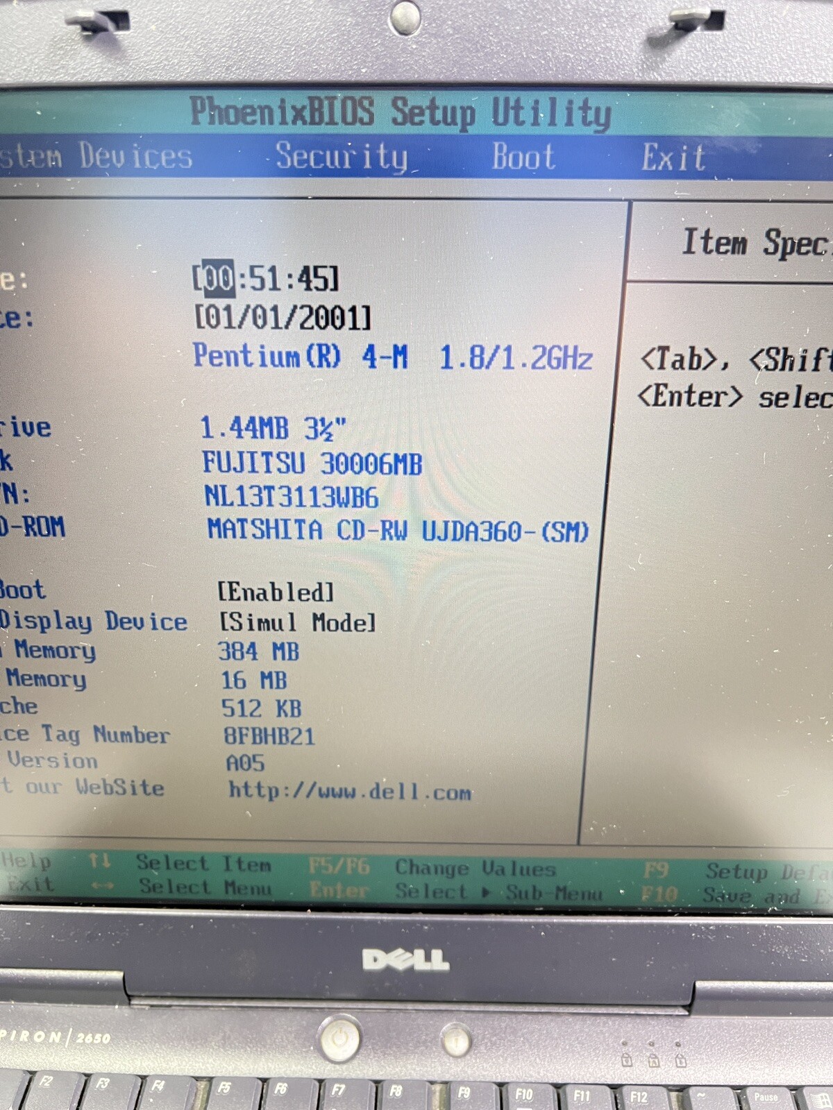 Dell Inspiron 2650 Pentium 4-M 1.8GHz 384MB Ram 30GB HDD 2002 Vintage Laptop
