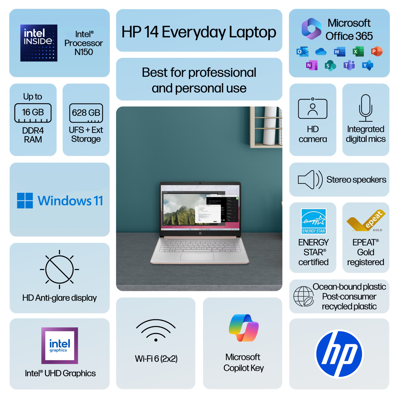 2026 Newest HP Laptop 14″ Quad-Core Intel Processor 8GB RAM 528GB Storage Win 11