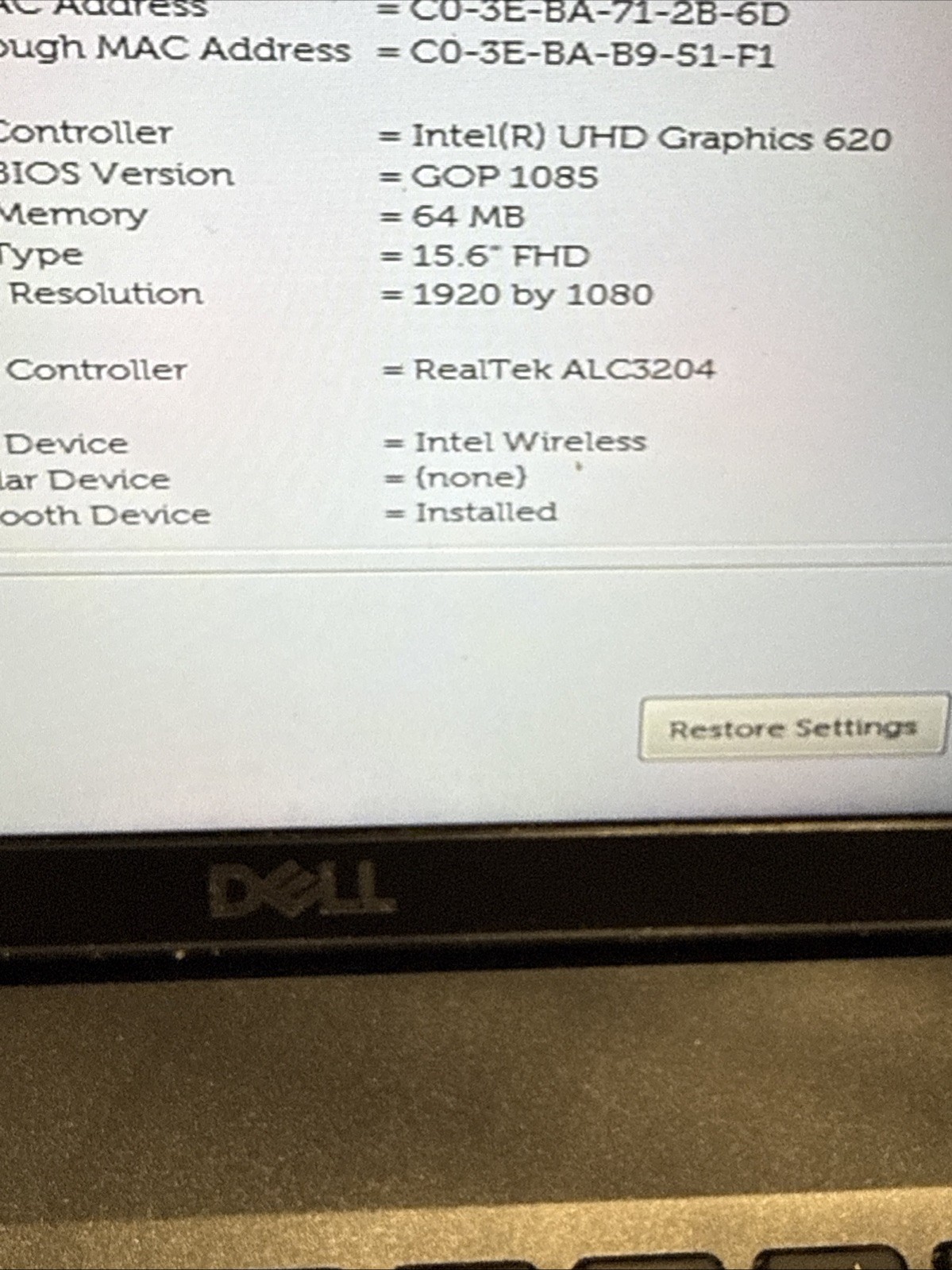 Dell Latitude 5500, Intel Core i7-8665U @1.90Ghz, 8GB RAM, NO SSD/OS, Tested!