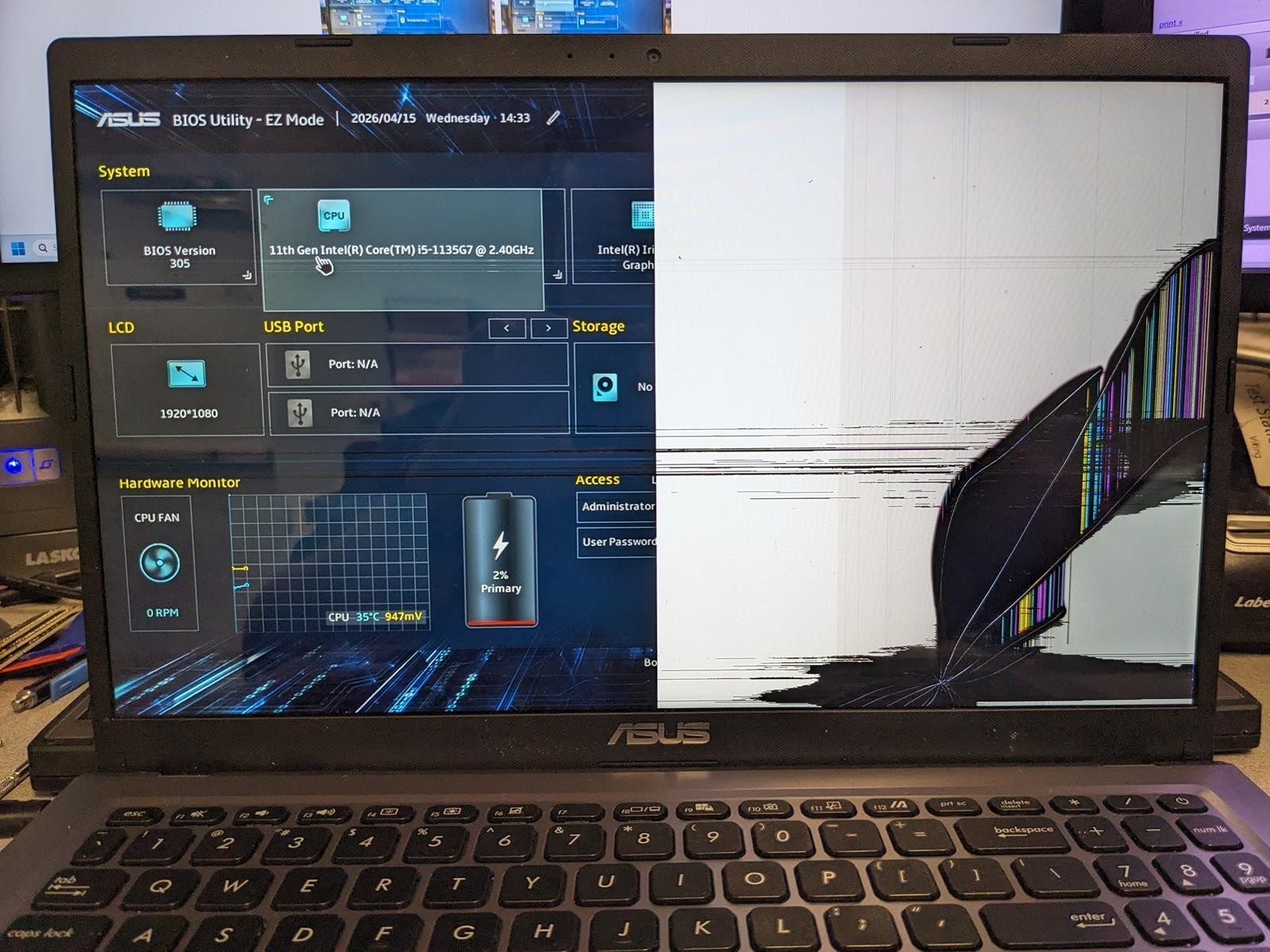 ASUS VIVOBOOK X515E i5-1135G7 @ 2.40GHz, 12GB RAM, NO HDD/OS – (FOR PARTS)
