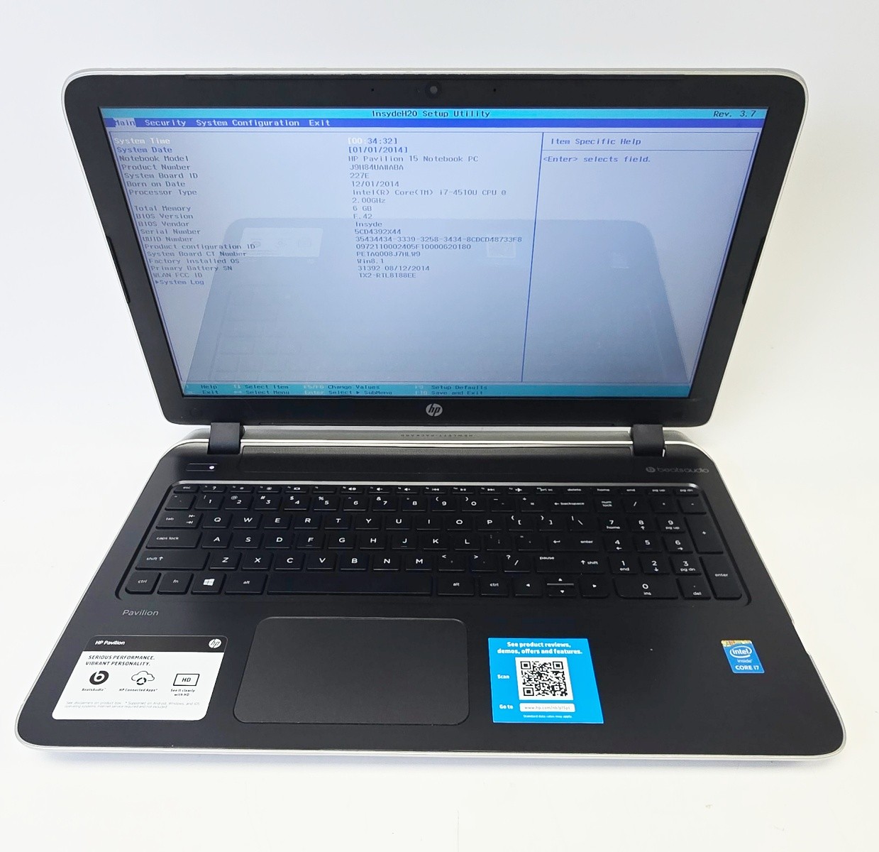 HP Pavilion 15-p100dx 15.6″ Laptop Intel Core i7-4510U 6GB RAM NO HDD