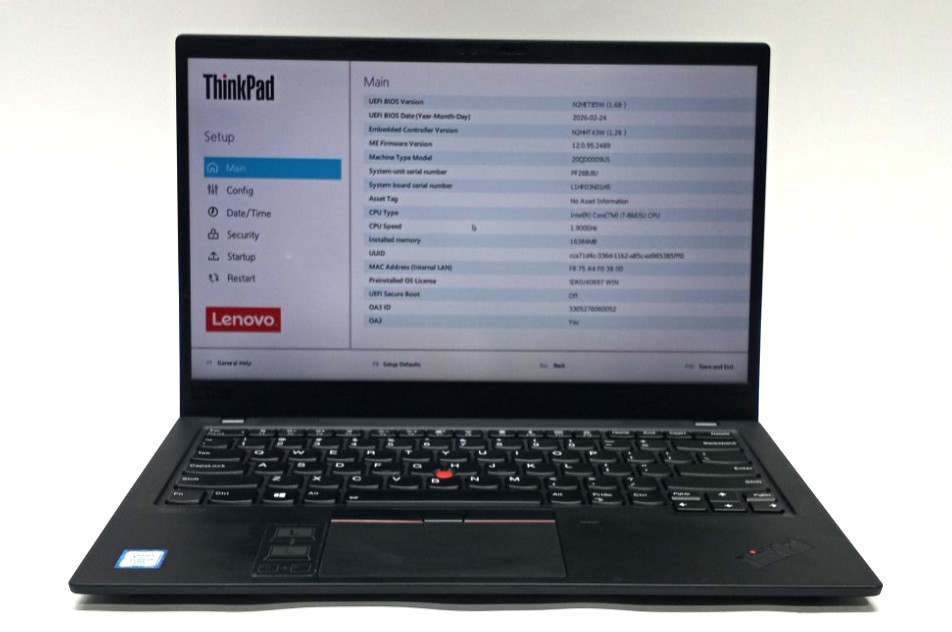 Lenovo ThinkPad X1 Carbon i7-8665U@1.90GHz 16GB RAM 256GB NVMe WIN11Pro WH754!