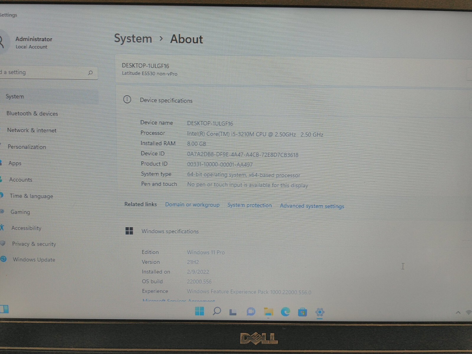 Dell latitude E5530 15.6” i5-3210M 2.5ghz 8gb ram 128gb ssd w11p charger FSYQFS1