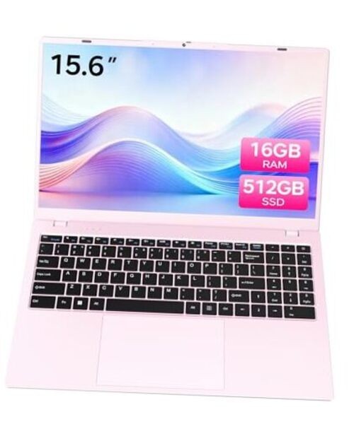 Pink Laptop, 16GB RAM 512GB SSD Laptops with Pentium Gold 6500Y (Up to