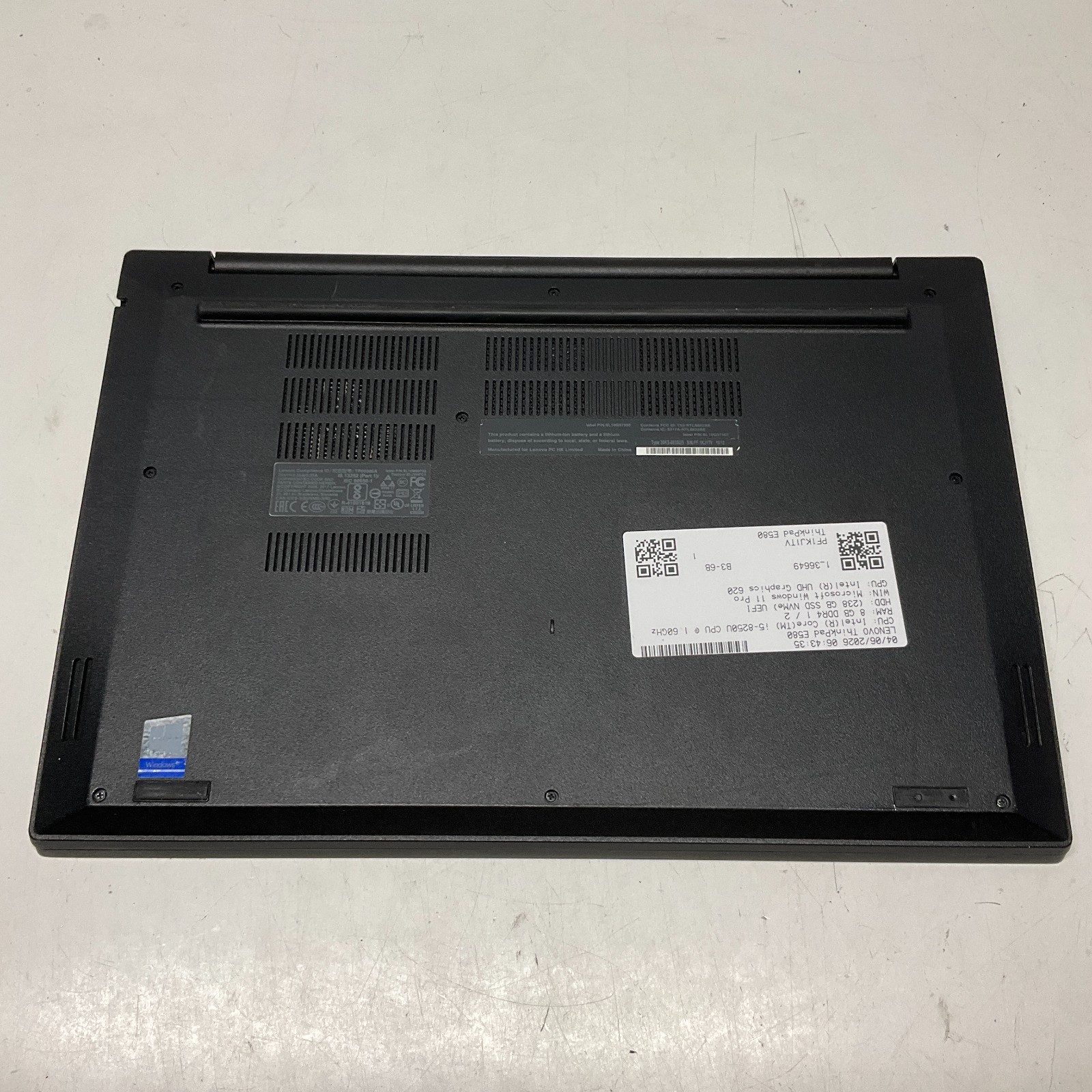 Lenovo ThinkPad E580 i5-8250U 8GB RAM 256GB SSD NVMe Windows 11 Pro Laptop