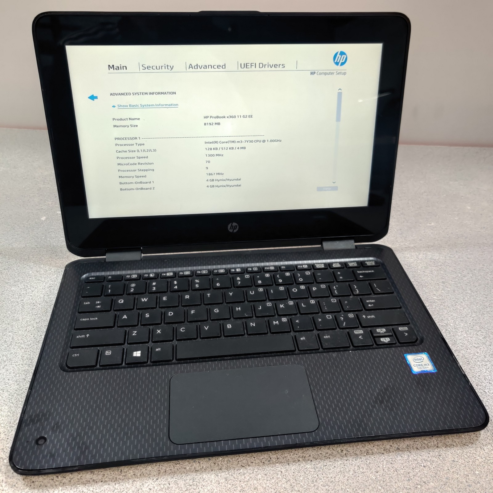 HP ProBook x360 11 G2 EE, Core-m3-7Y30 8GB NO SSD/OS/AC ADAPTER (LOOSE LID)