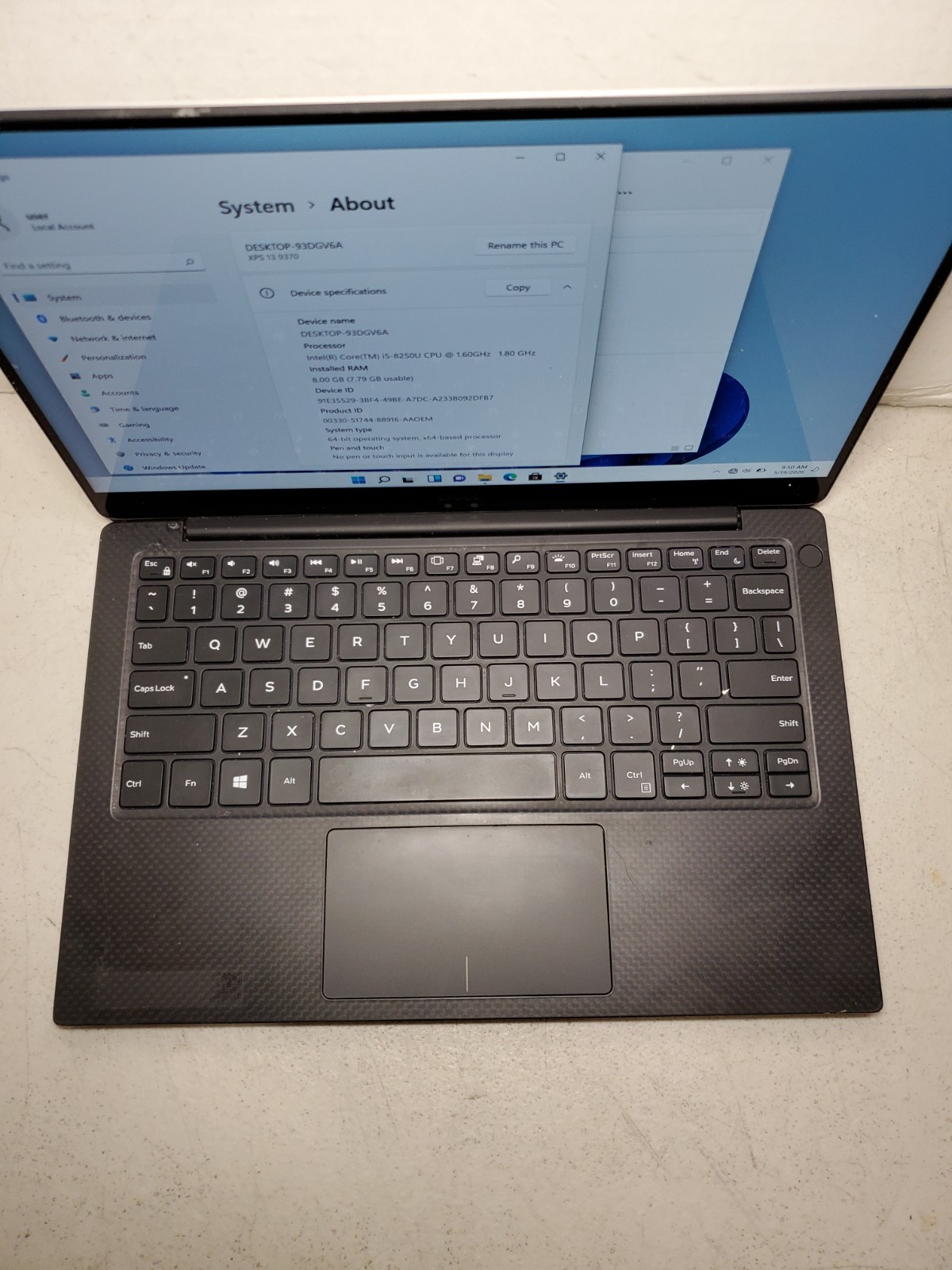 Dell XPS 13 9370 Laptop Intel Core i5-8250U 1.60GHz 8GB RAM 256GB SSD Win11 #69