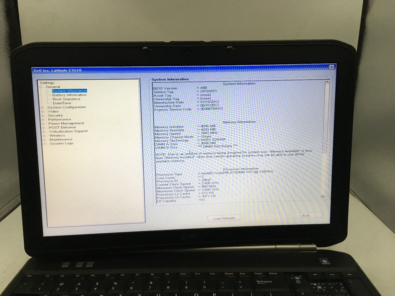 DELL LATITUDE E5520 – BOOTS TO BIOS – INTEL I5 2540M – NO RAM – NO OS -READ- BB