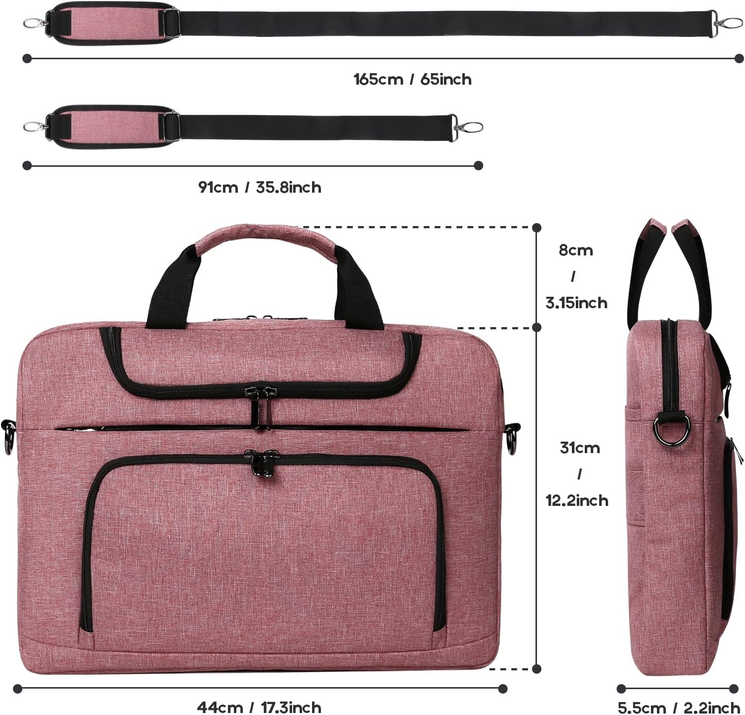 Sleeve for 17 17.3 inch Laptop Bag w/Shoulder Strap, Rose Red for Work Travel
