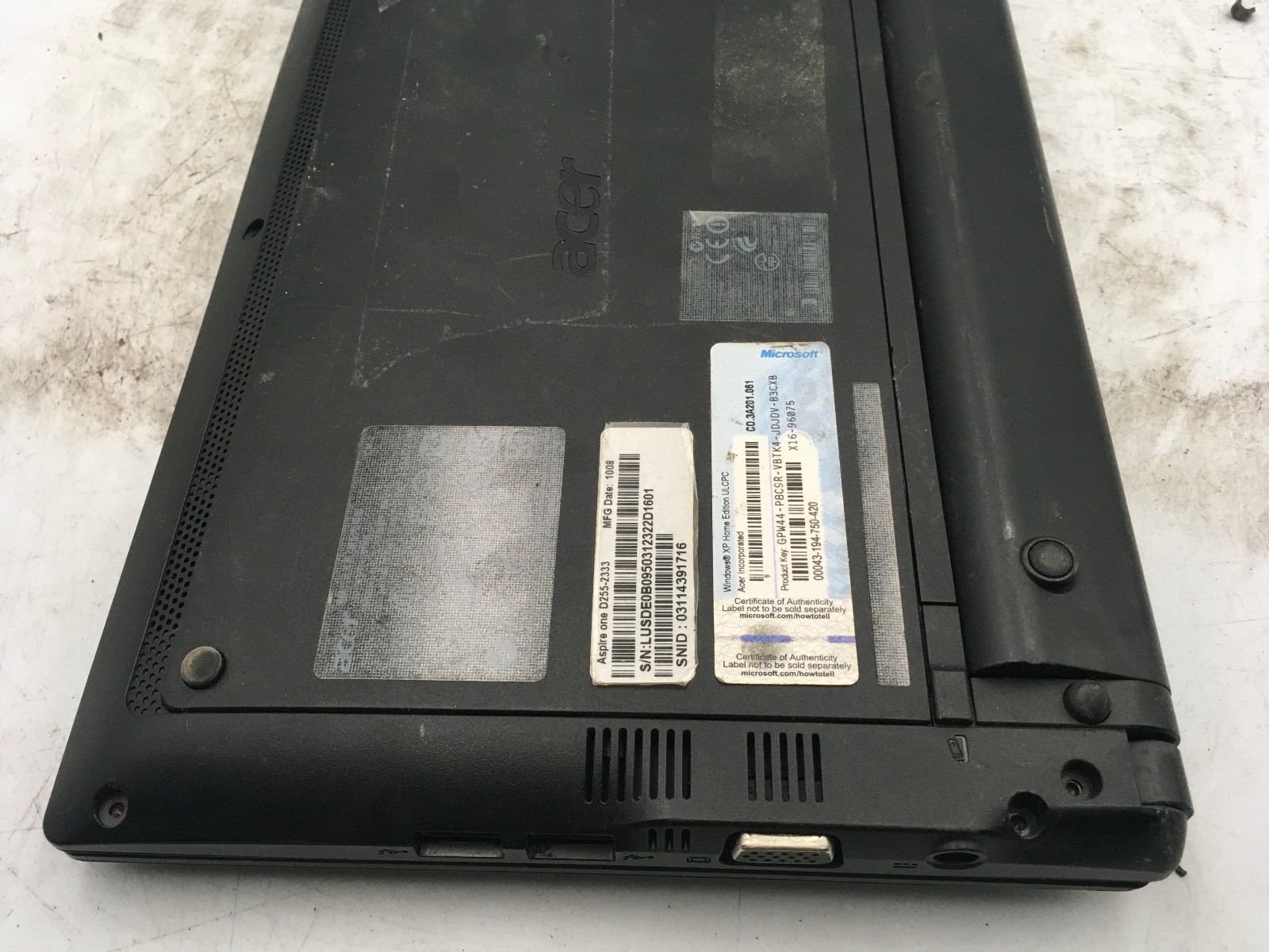 ACER ASPIRE ONE PAV70 – BOOTS TO BIOS – INTEL ATOM N450 – 1GB RAM -READ DESC- BB