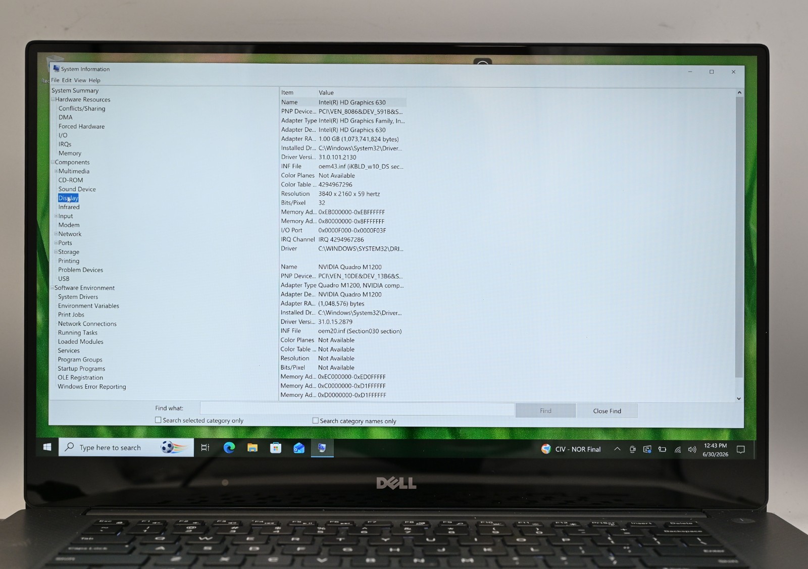 Dell Precision 5520 i7-7820HQ 2.9GHz 16GB RAM 128GB SSD Windows 10 Pro