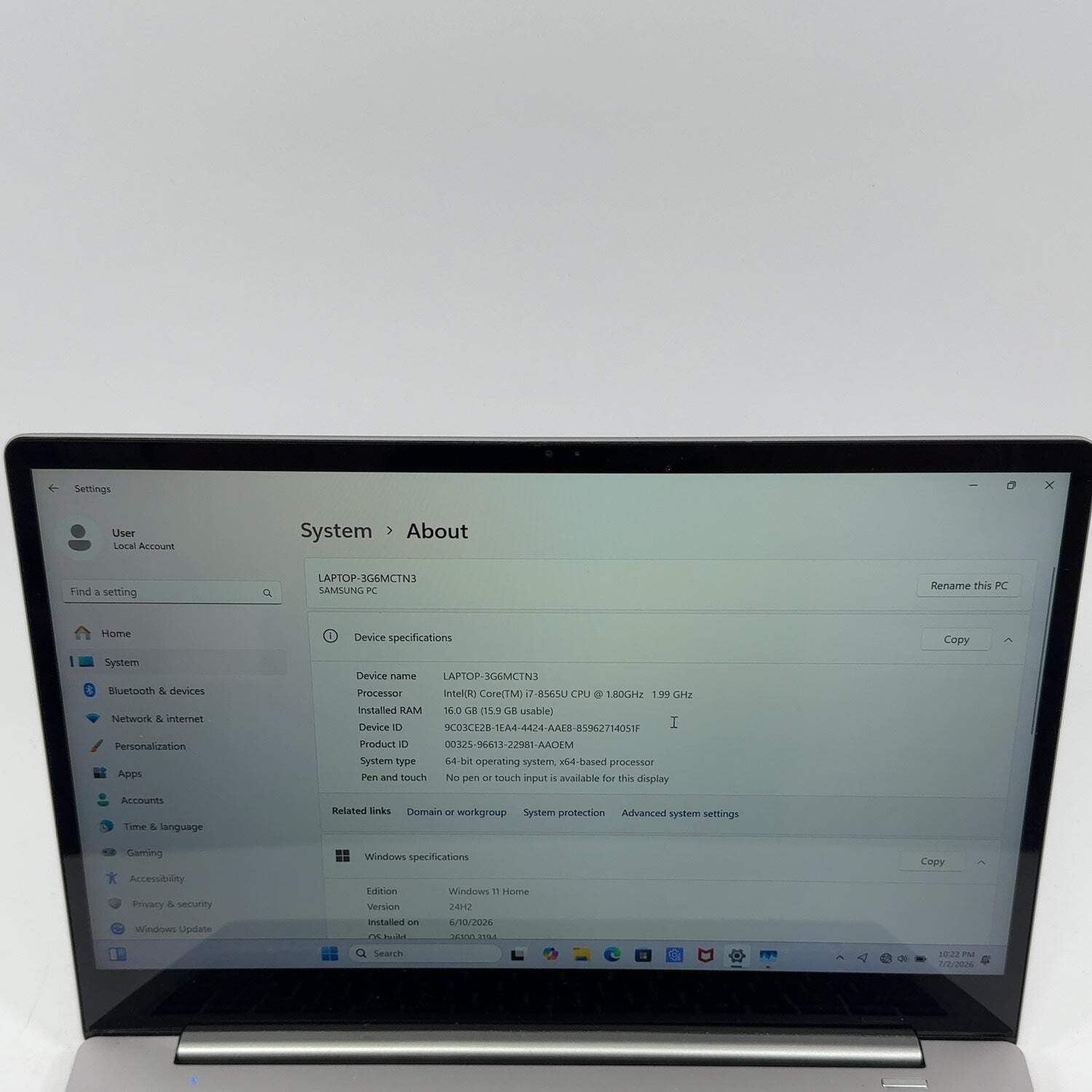 Samsung Notebook 7 NP730XBE 13.3″ i7-8565U 1.8GHz 16GB RAM 512GB SSD
