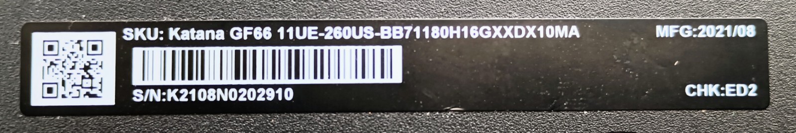 MSI Katana gaming laptop GF66 11ue-260us RTX-3060