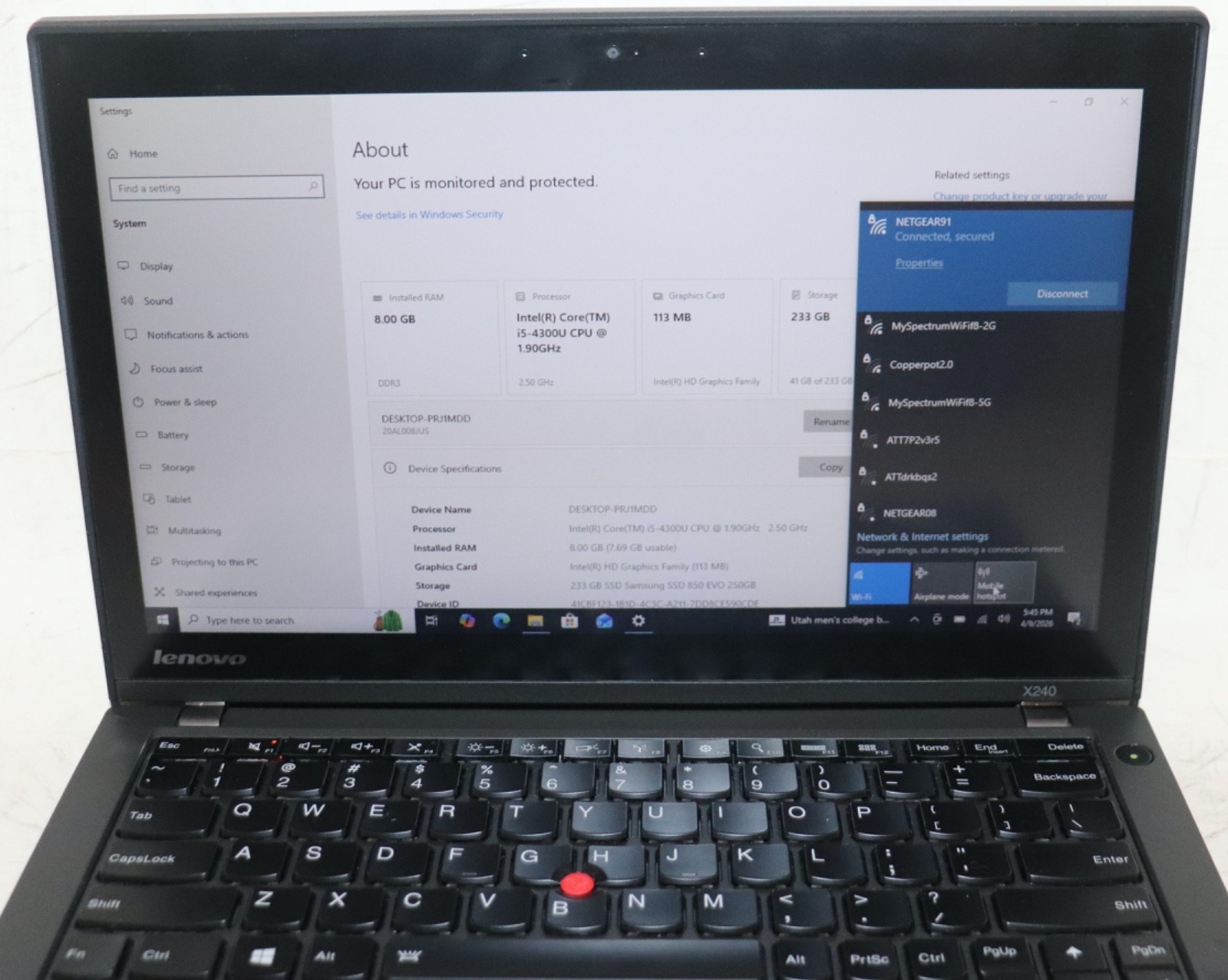 Lenovo ThinkPad X240|Core i5@1.90GHz|8GB RAM|256GBSSD|WIN 10 PROF|Touch|4G LTE