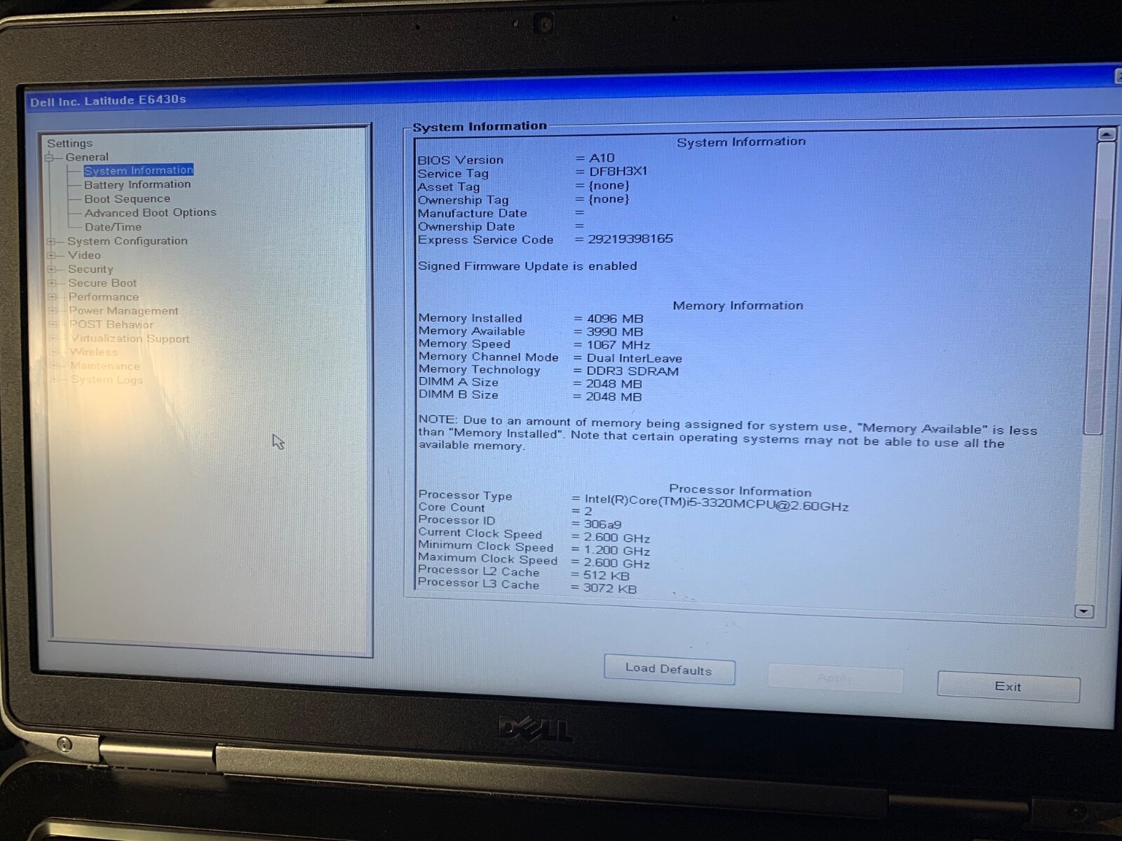 Genuine OEM Dell Latitude E6430s 14″ i5-3320M @ 2.60GHz 4GB RAM,HDD: 250GB # 05