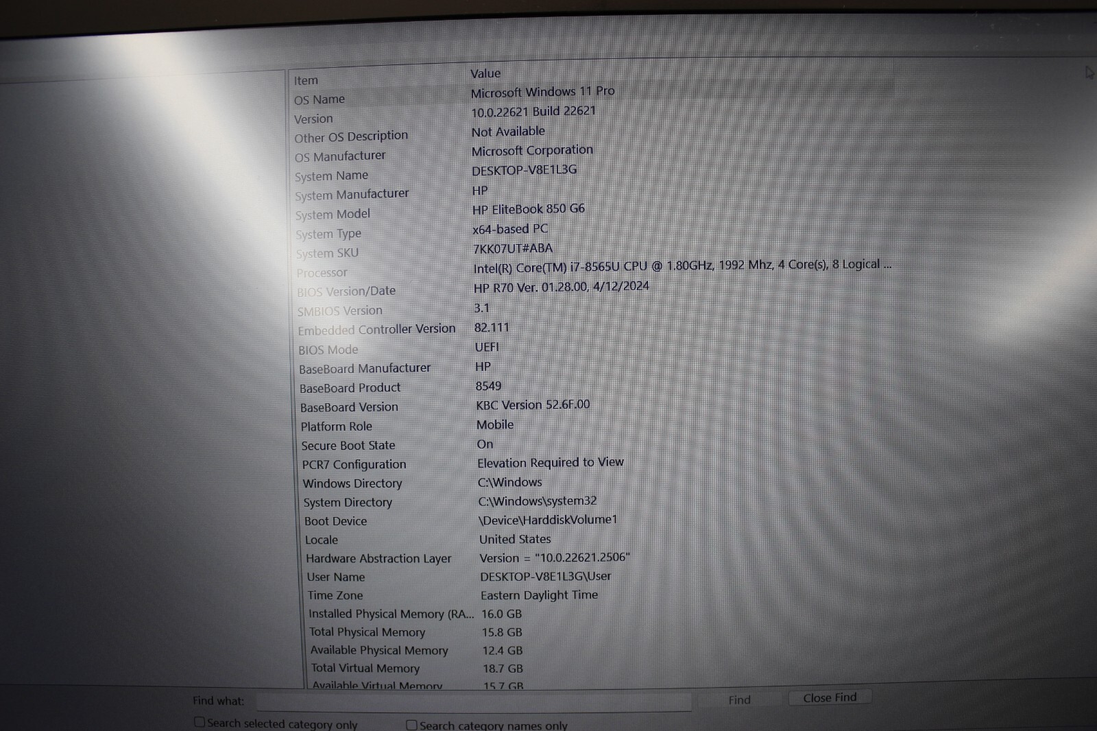 HP Elitebook 850 G6 I7-8565U 256GB SSD NVME 16GB DDR4 Win11Pro