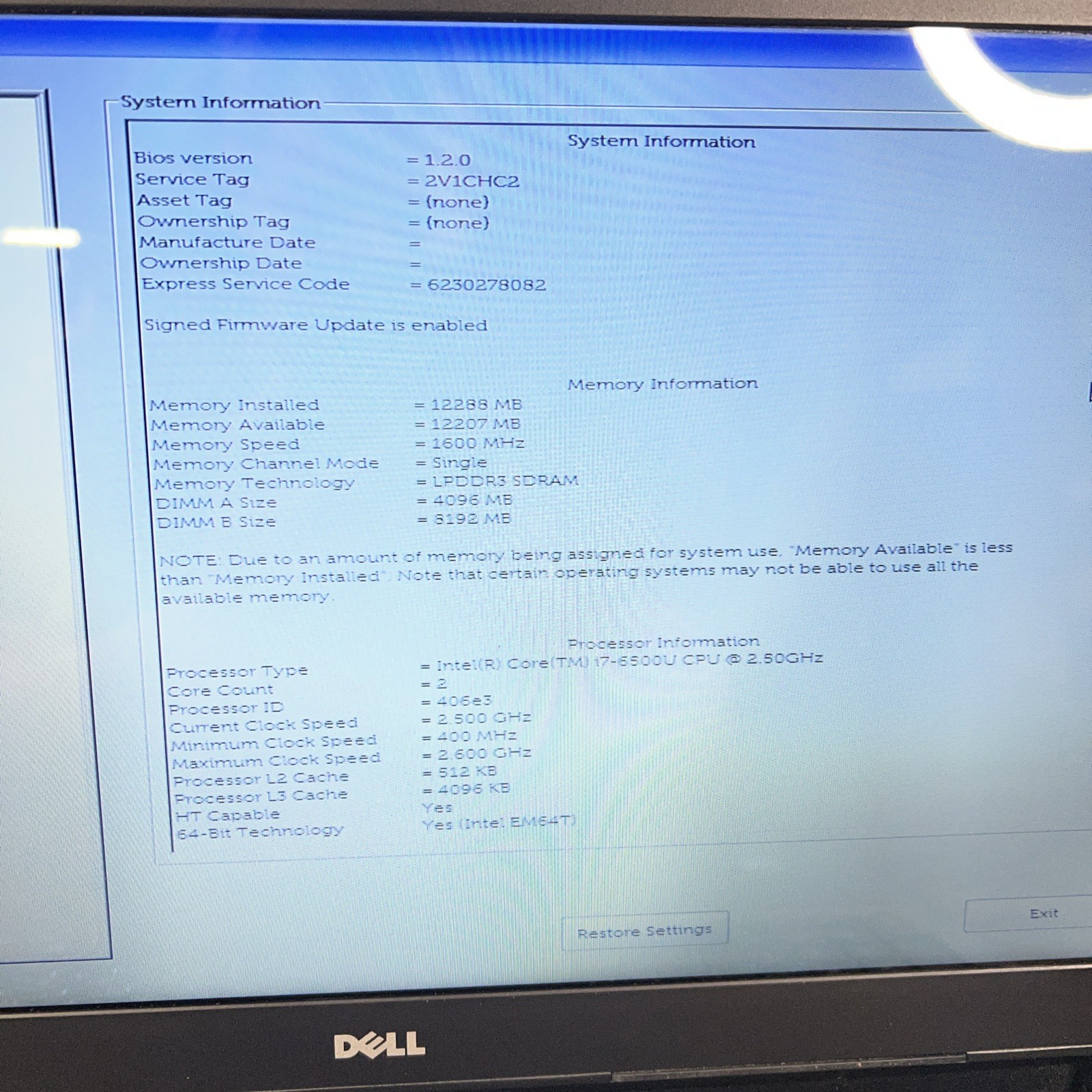 Dell Inspiron 5559, Intel Core i7-6500U @ 2.5GHz, 12GB RAM, NO SSD, NO OS *READ*