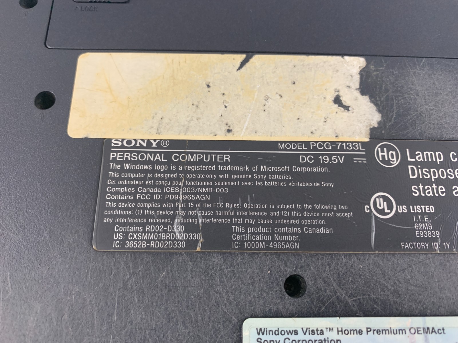 Sony VAIO PCG-7133L Blue Laptop For Parts or Repairs, No Touchpad, Win Vista