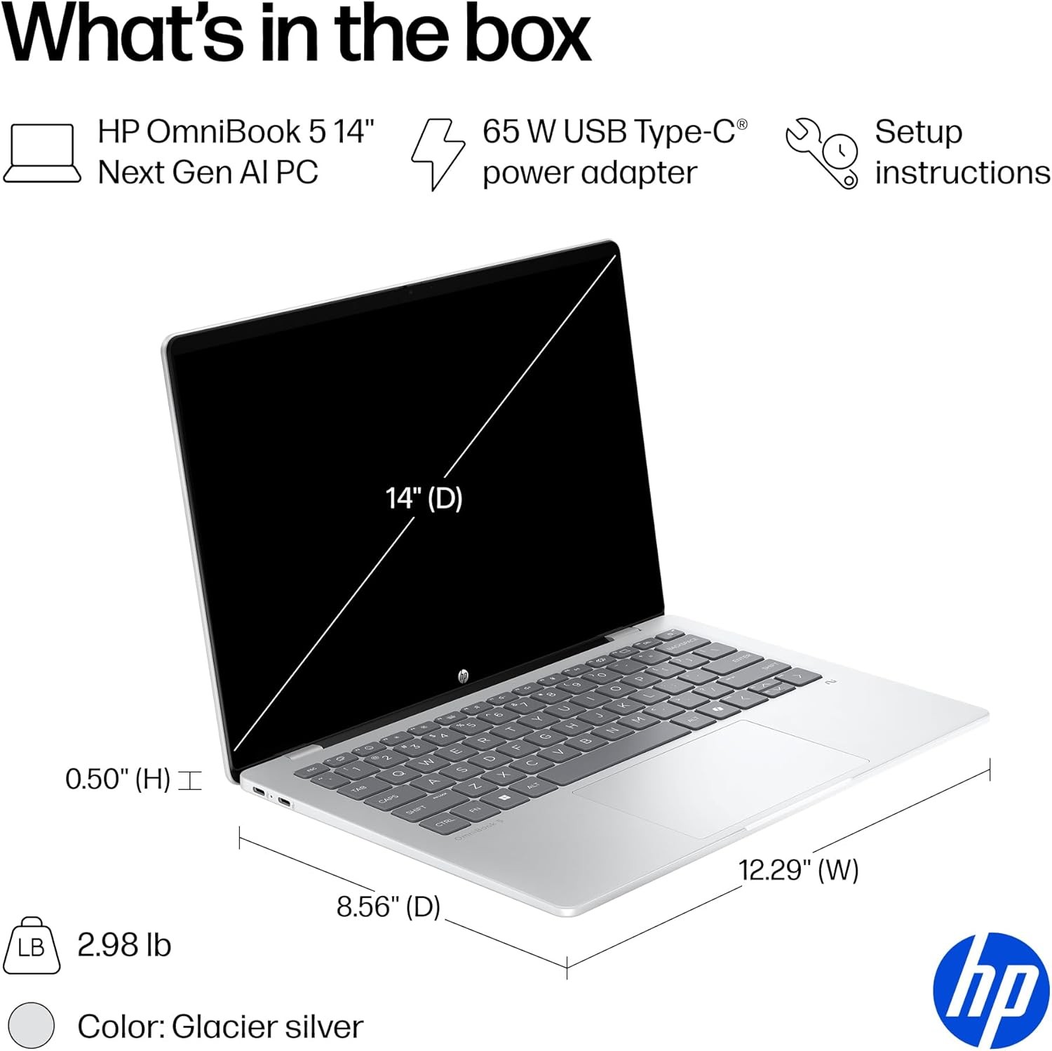 HP OmniBook 5 14″ Touch 2K OLED Snapdragon X Plus X1P-42-100 16GB 512GB SSD Silv