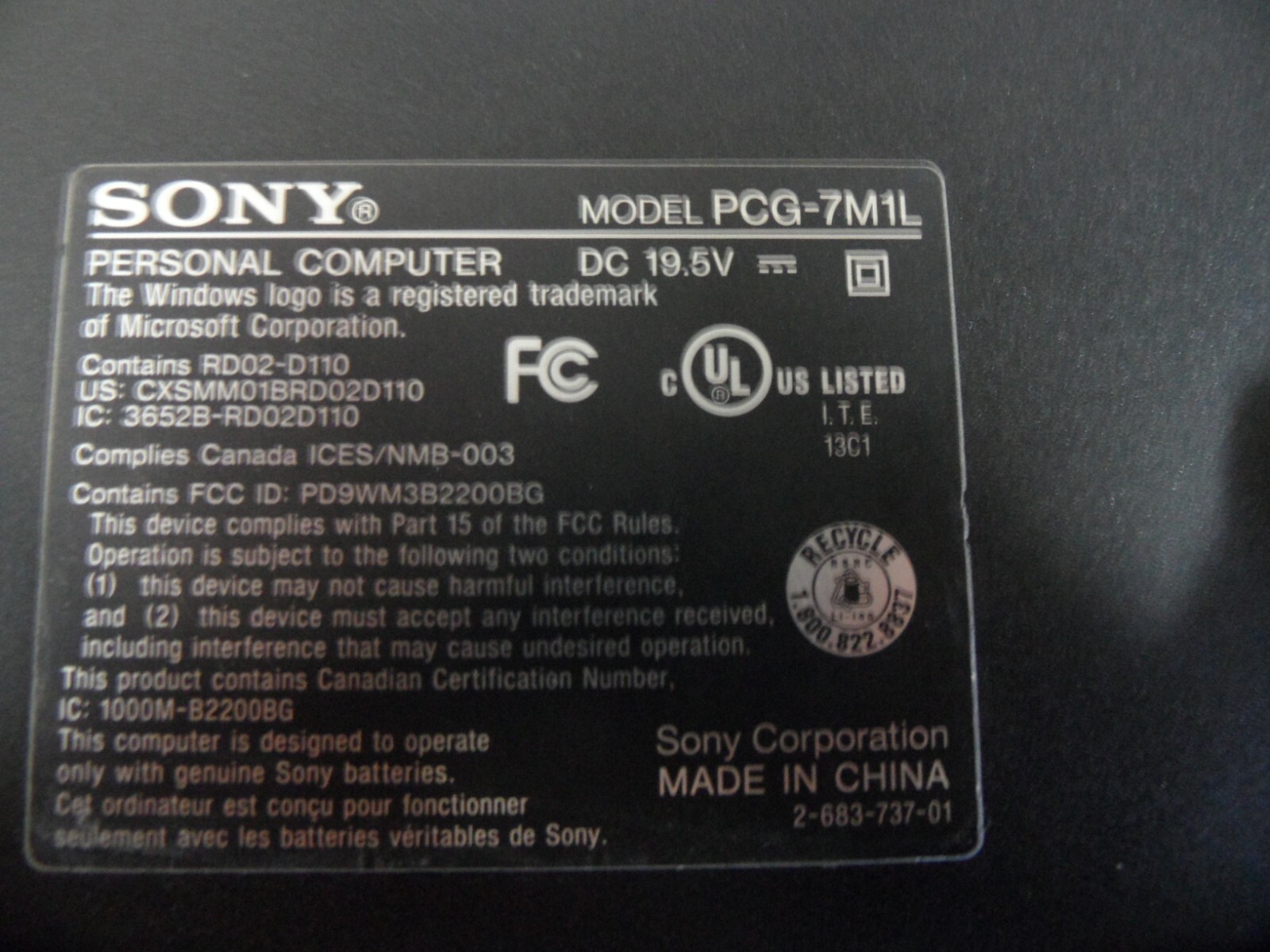 Sony Vaio VGN-FS980 / Intel Centrino / Parts Laptop / Posted Bios, No Hard Drive