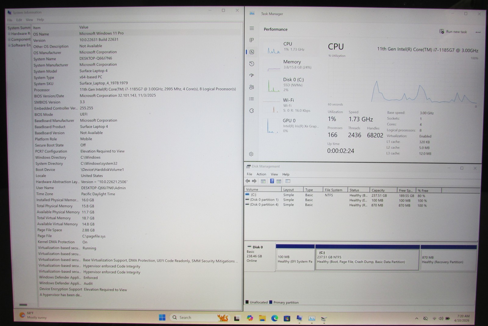 Microsoft Surface Laptop 4 1979 i7-1185G7 3.0GHz 16GB RAM 256GB 15″ Win 11 Pro